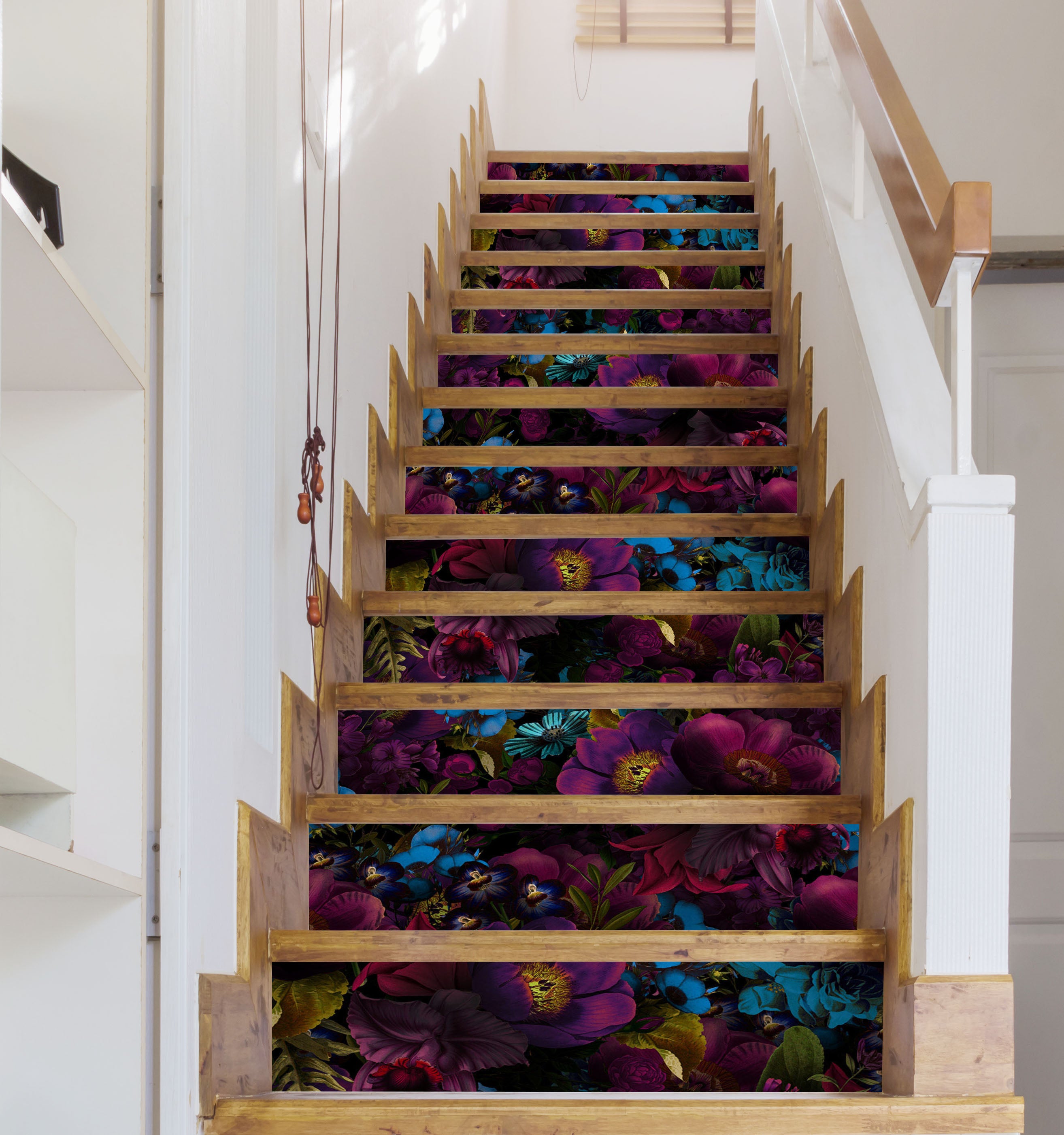 3D Dark Red Blue Flowers 103206 Uta Naumann Stair Risers