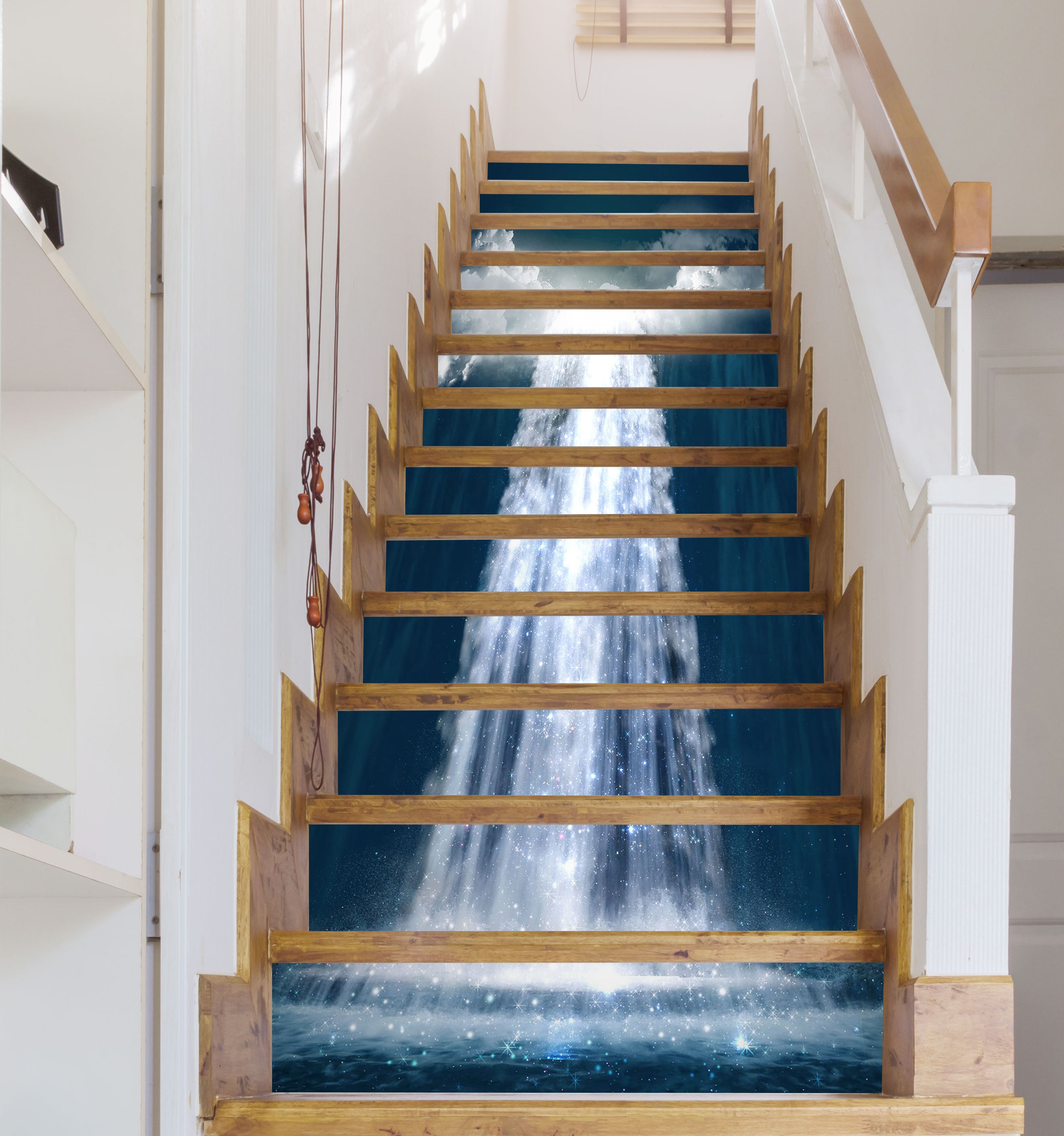 3D White Intense Fluorescent Waterfall 349 Stair Risers
