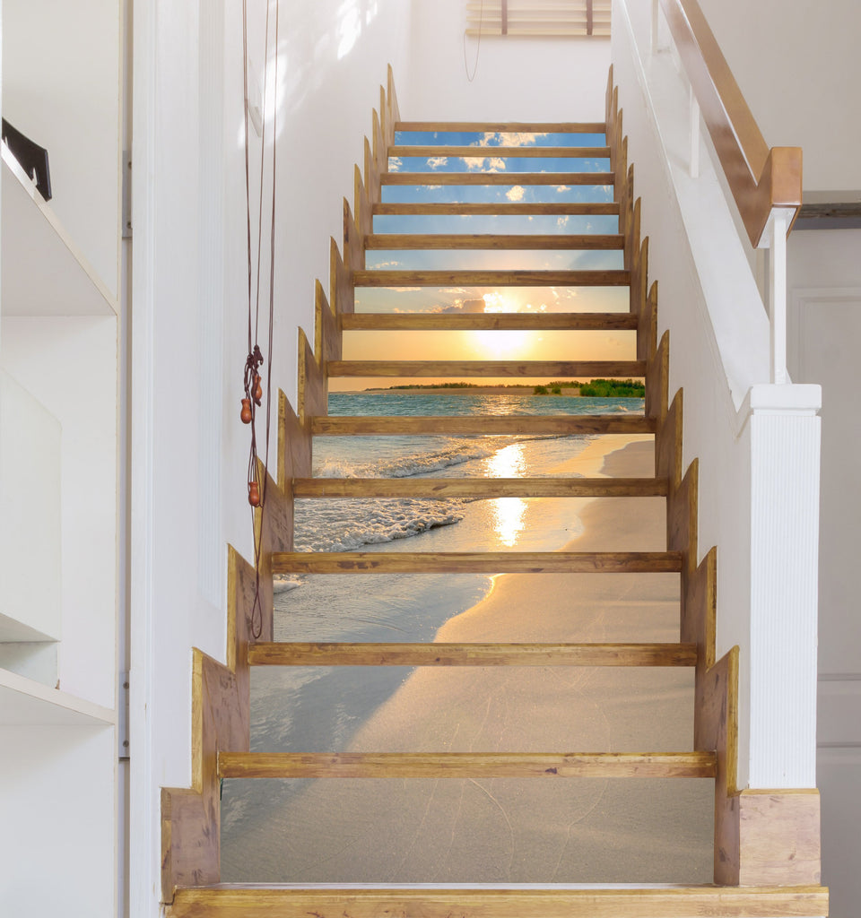 3D Beach Sunset 321 Stair Risers | AJ Wallpaper