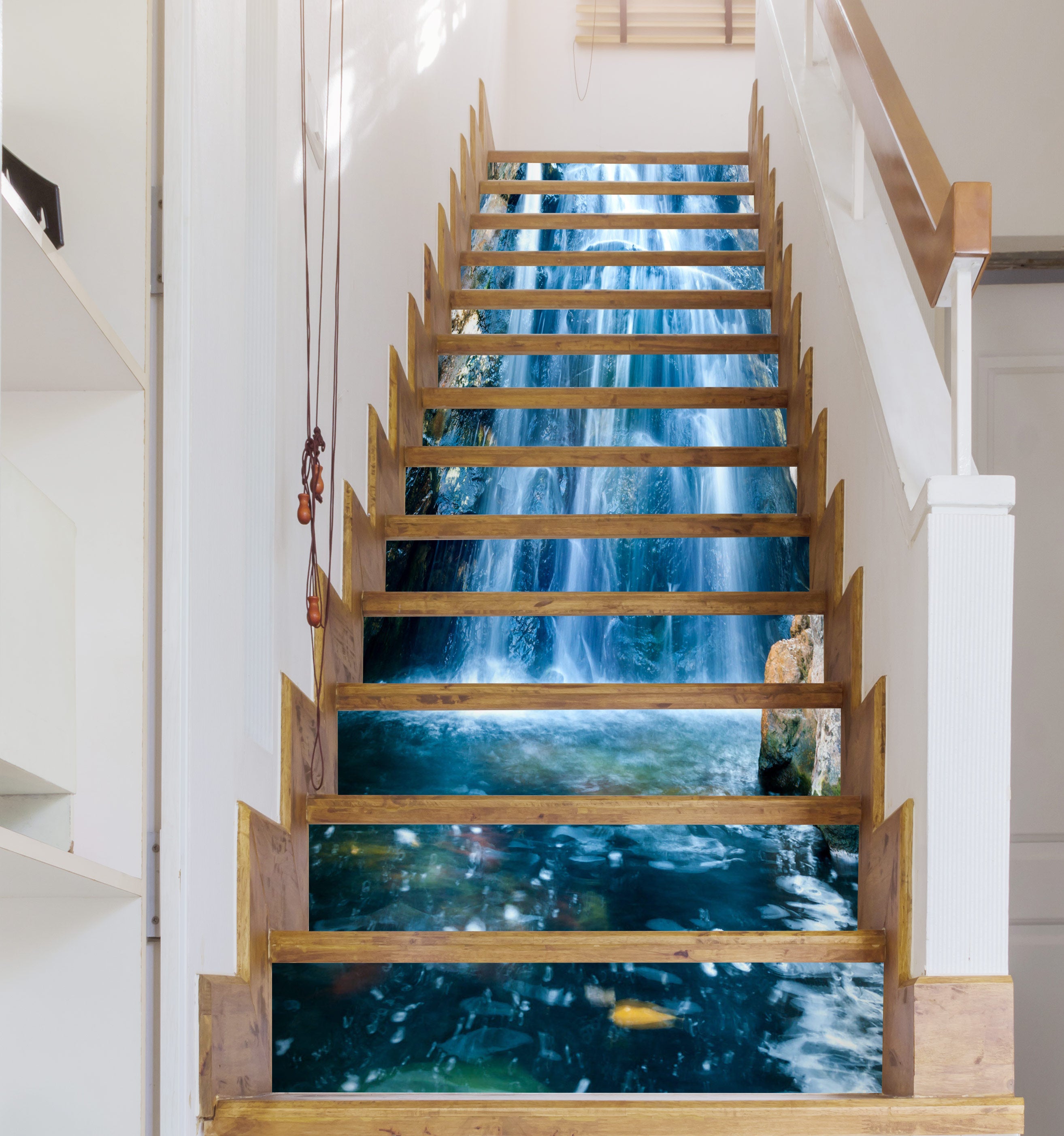 3D Blue Fluorescent Waterfall 326 Stair Risers