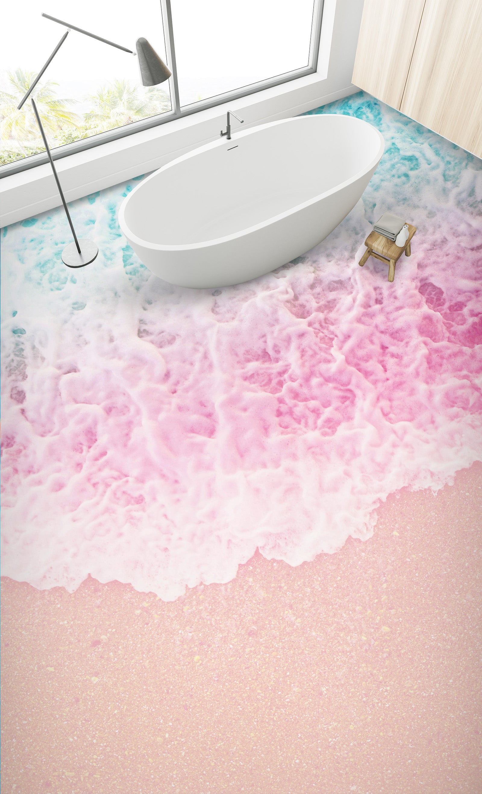 3D Pink Green Sea 898 Floor Mural  Wallpaper Murals Rug & Mat Print Epoxy waterproof bath floor