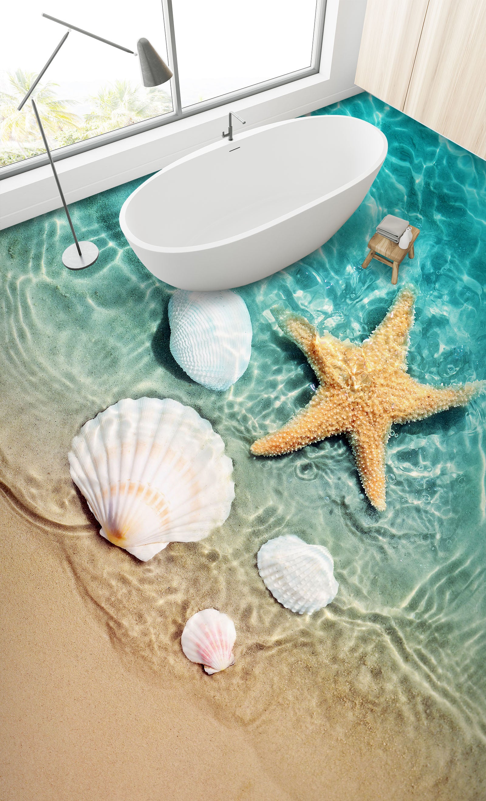3D White Shells And Yellow Starfish 793 Floor Mural  Wallpaper Murals Rug & Mat Print Epoxy waterproof bath floor