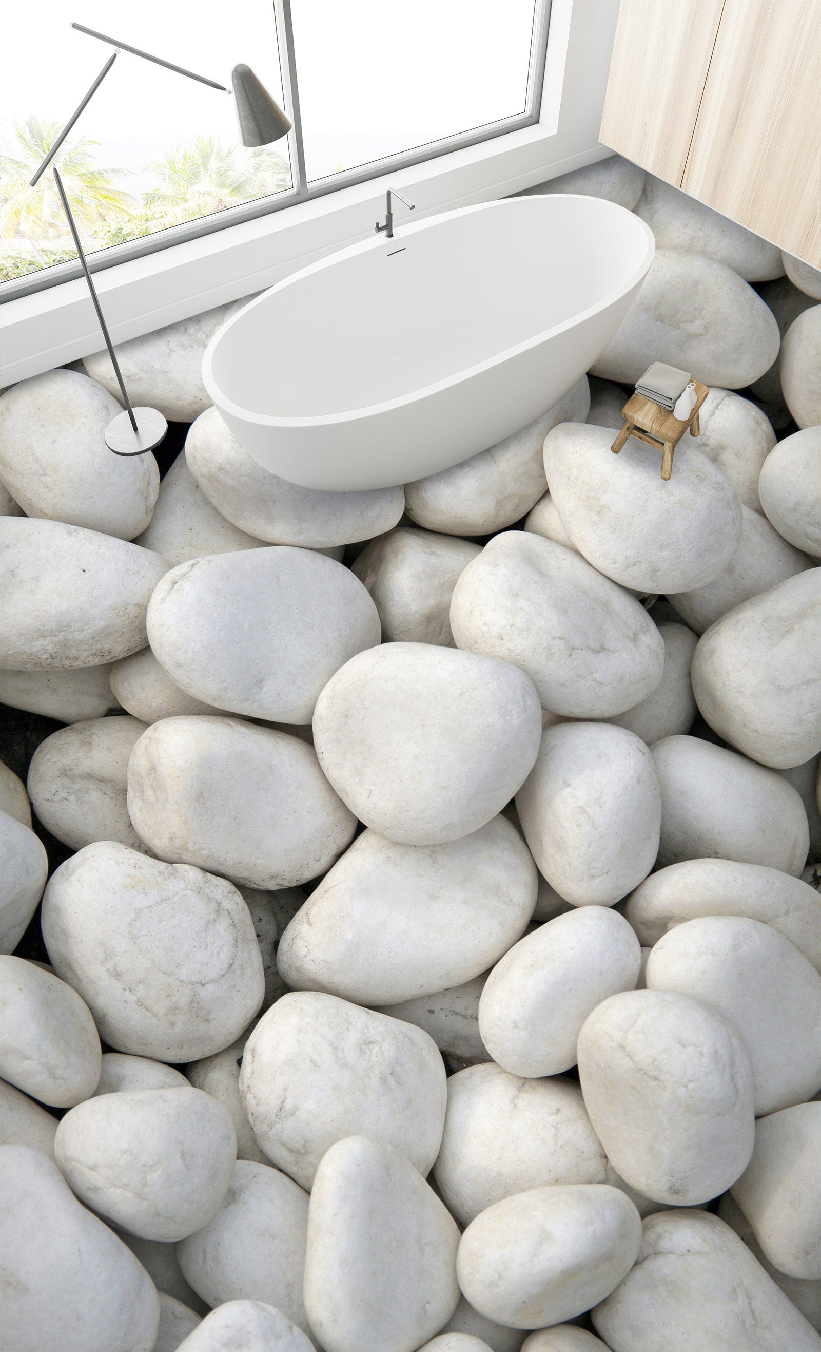 3D Textured White Pebbles 1404 Floor Mural  Wallpaper Murals Self-Adhesive Removable Print Epoxy