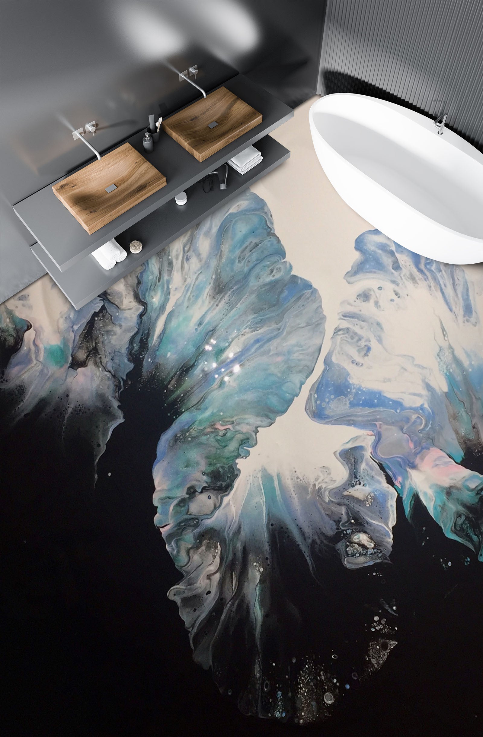 3D Blue Black Watercolor Pattern 98201 Valerie Latrice Floor Mural  Wallpaper Murals Self-Adhesive Removable Print Epoxy