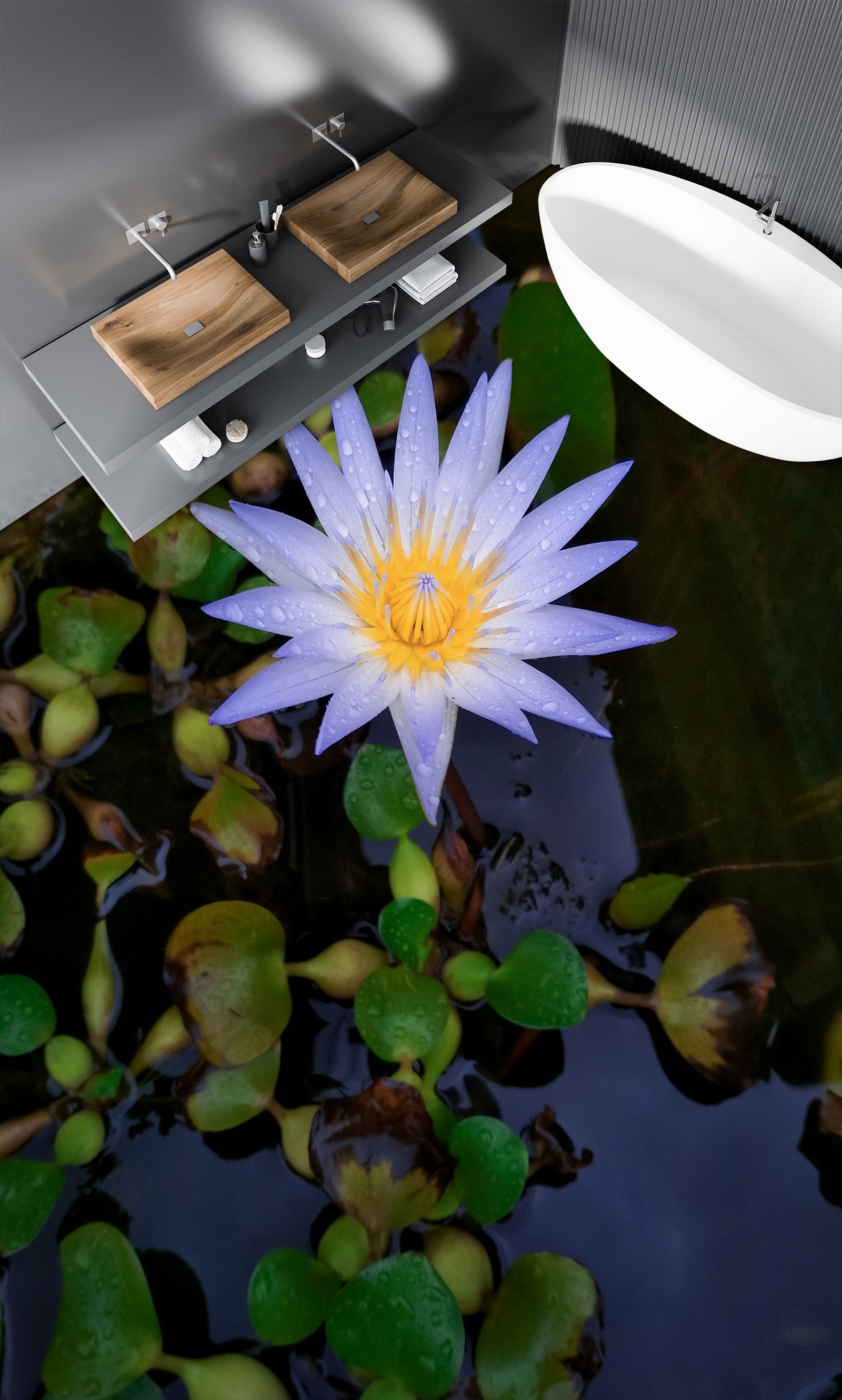 3D Light Purple Water Lily 504 Floor Mural  Wallpaper Murals Rug & Mat Print Epoxy waterproof bath floor