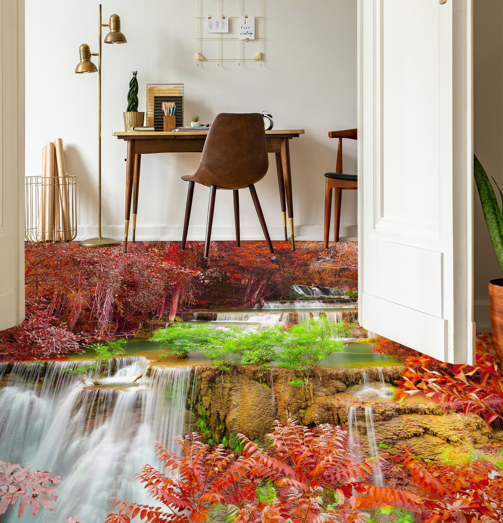 3D Autumn Red Leaves 1173 Floor Mural