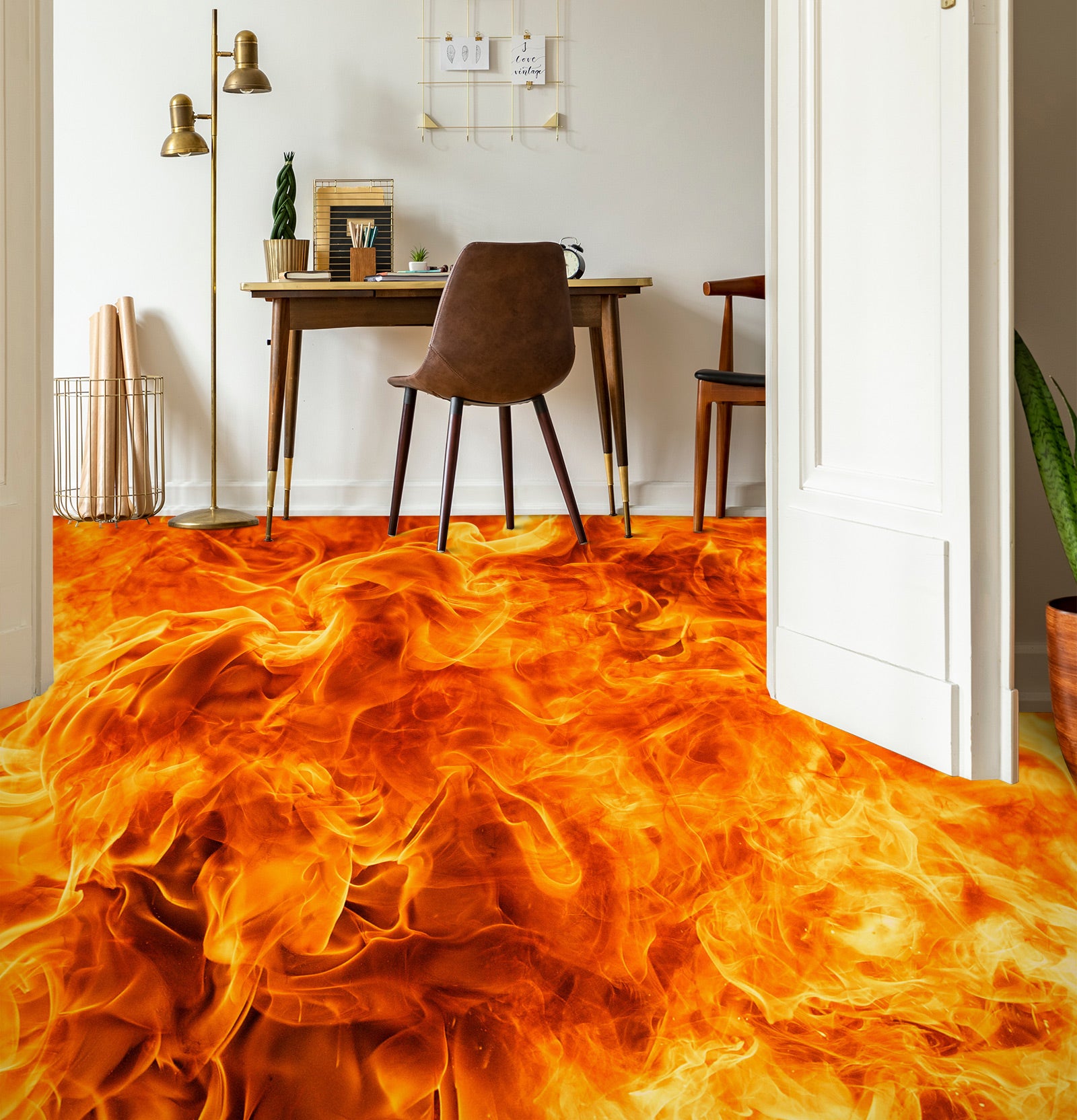 3D Blazing Fire 1331 Floor Mural