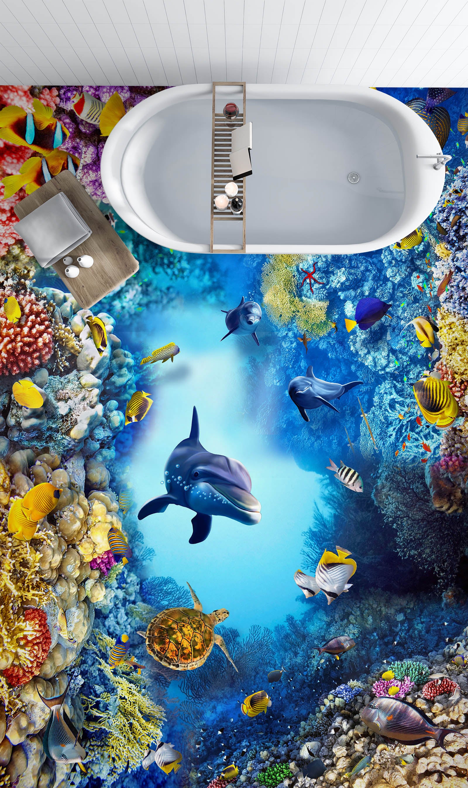 3D Happy Dolphin World 283 Floor Mural  Wallpaper Murals Rug & Mat Print Epoxy waterproof bath floor