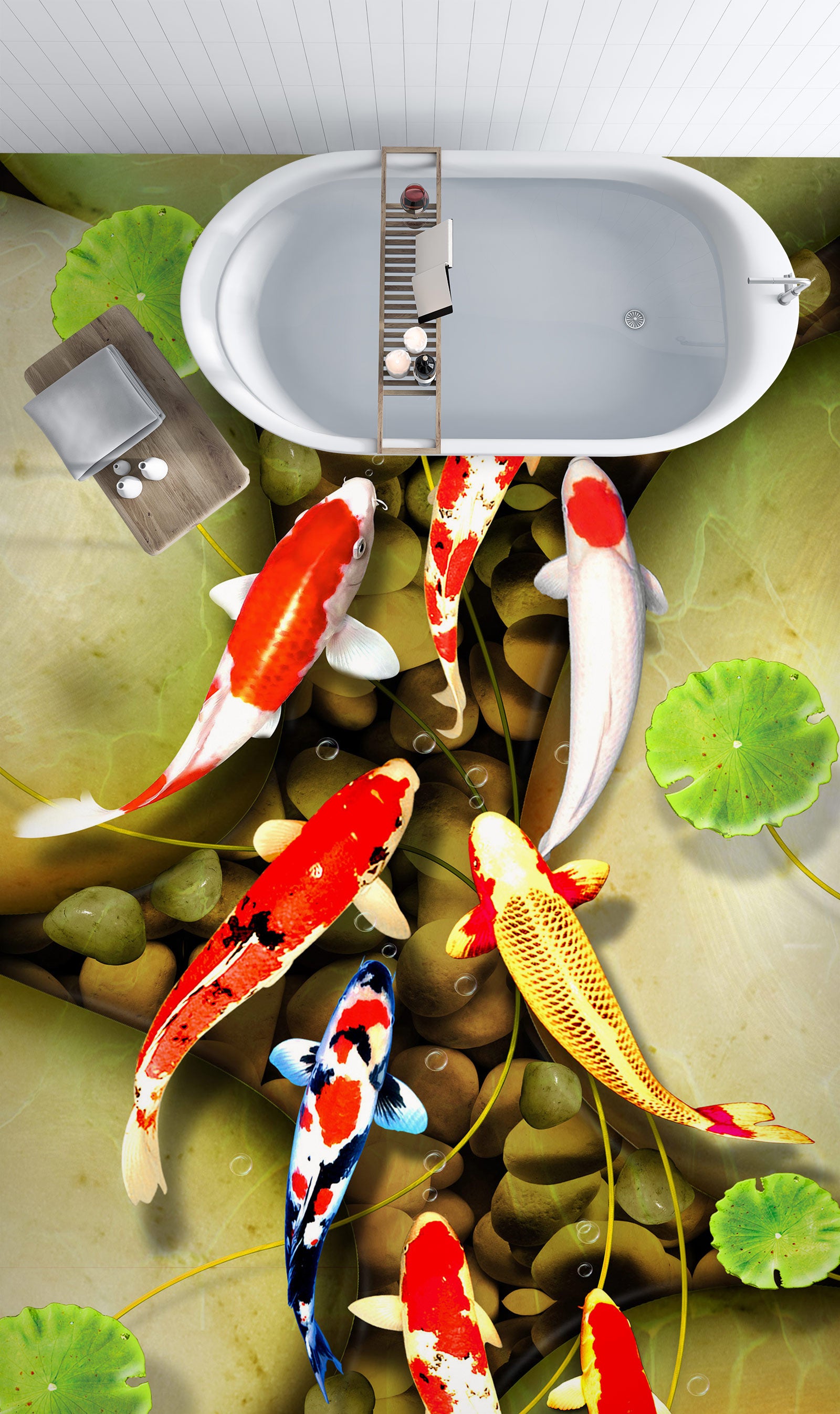3D Koi's Guide 502 Floor Mural  Wallpaper Murals Rug & Mat Print Epoxy waterproof bath floor
