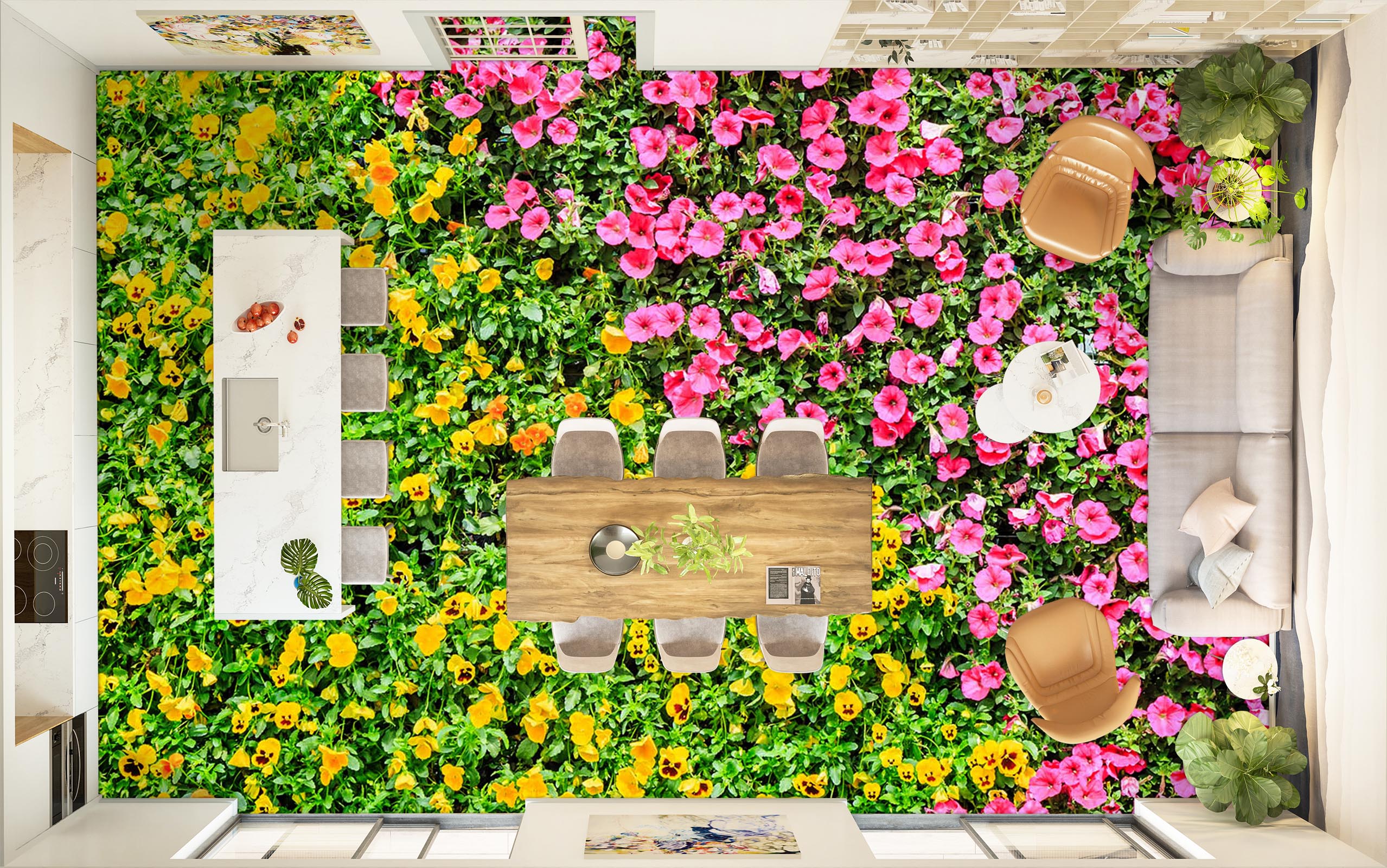 3D Pink And Yellow Flowers 917 Floor Mural  Wallpaper Murals Rug & Mat Print Epoxy waterproof bath floor