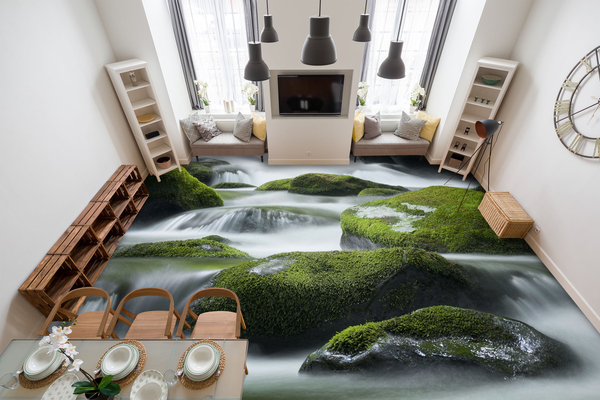 3D Moss And Running Water 523 Floor Mural  Wallpaper Murals Rug & Mat Print Epoxy waterproof bath floor
