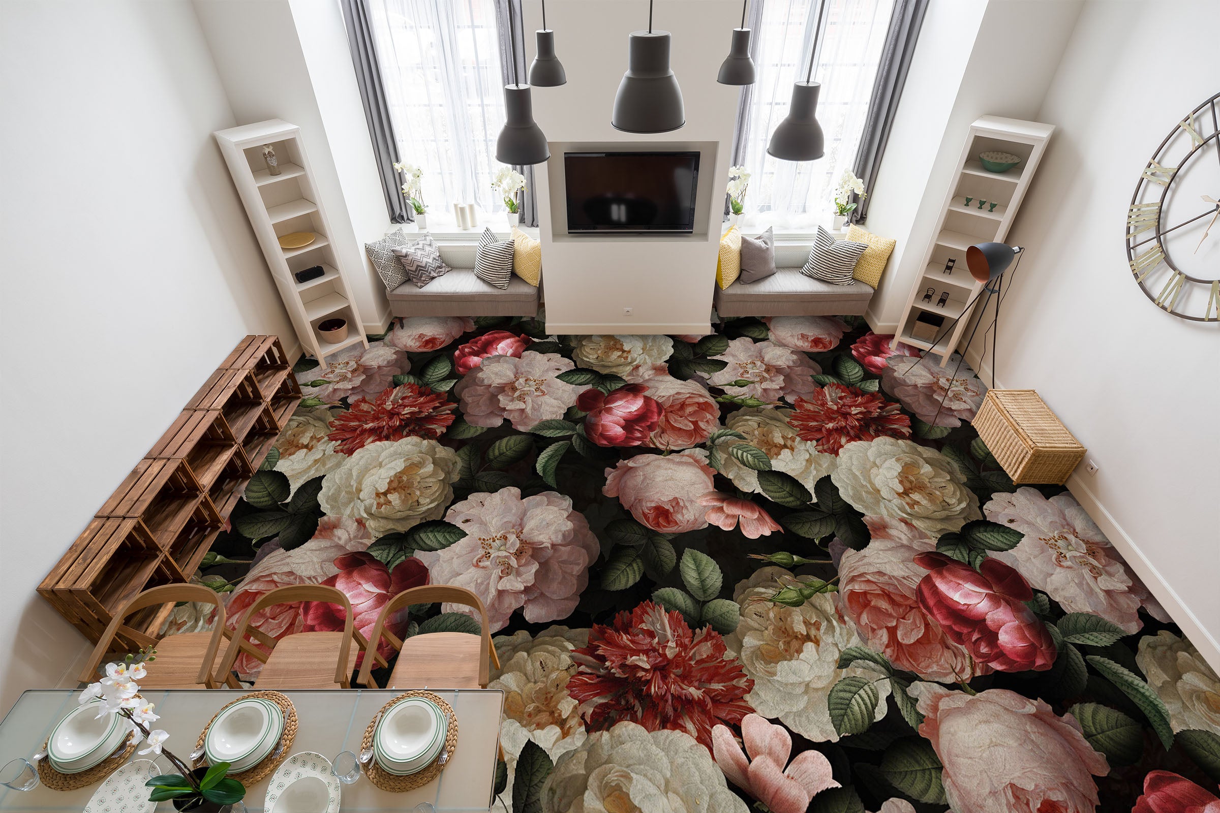 3D Pink Flower Pattern 99188 Uta Naumann Floor Mural  Wallpaper Murals Self-Adhesive Removable Print Epoxy