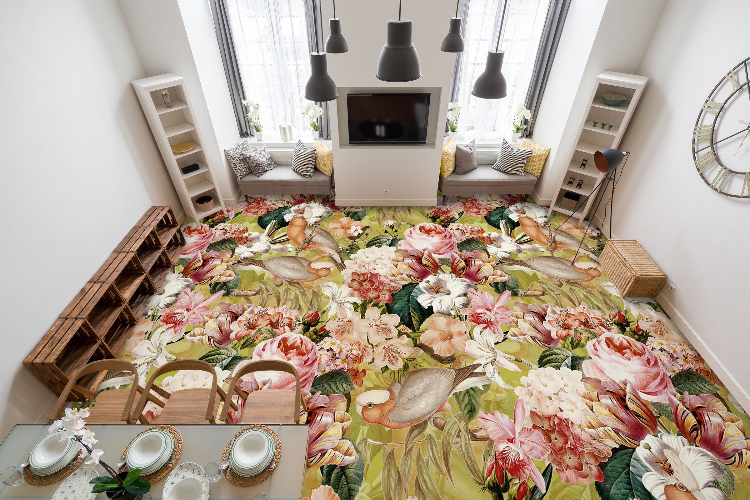 3D Garden Bird 99197 Uta Naumann Floor Mural  Wallpaper Murals Self-Adhesive Removable Print Epoxy