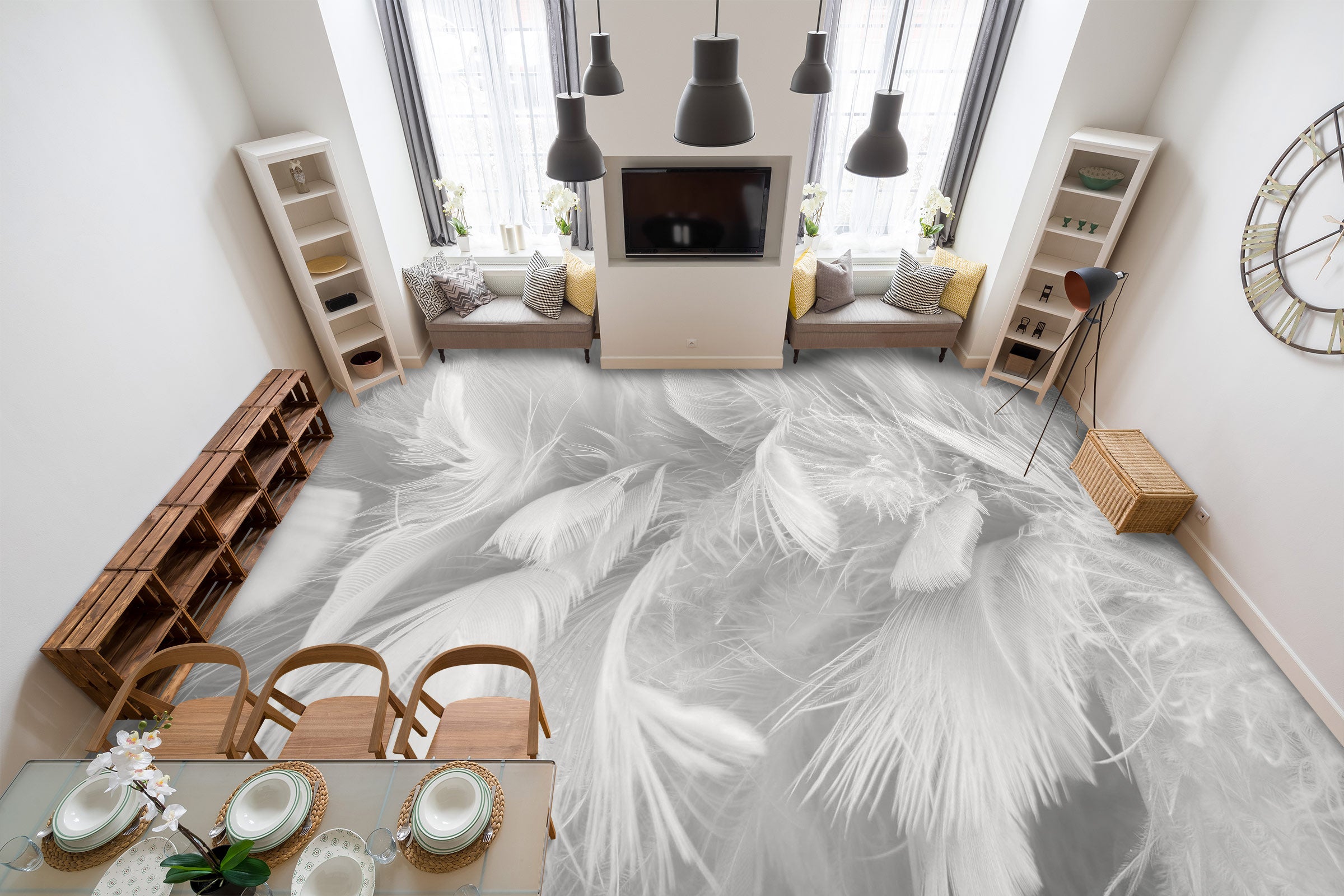 3D Off-white Feathers 1146 Floor Mural  Wallpaper Murals Self-Adhesive Removable Print Epoxy