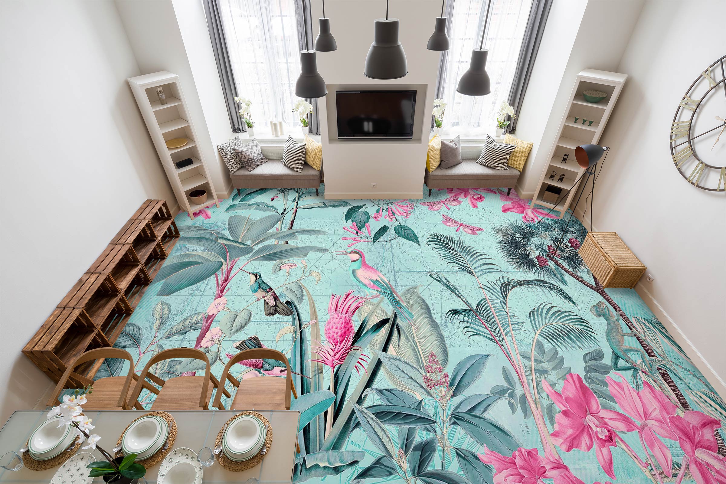 3D Pink Flowers Bird Grove 10055 Andrea Haase Floor Mural  Wallpaper Murals Self-Adhesive Removable Print Epoxy