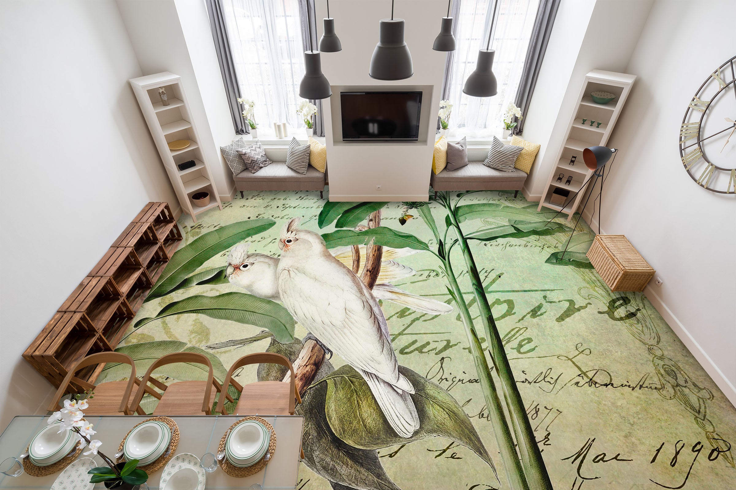 3D White Parrot Leaves 104160 Andrea Haase Floor Mural  Wallpaper Murals Self-Adhesive Removable Print Epoxy