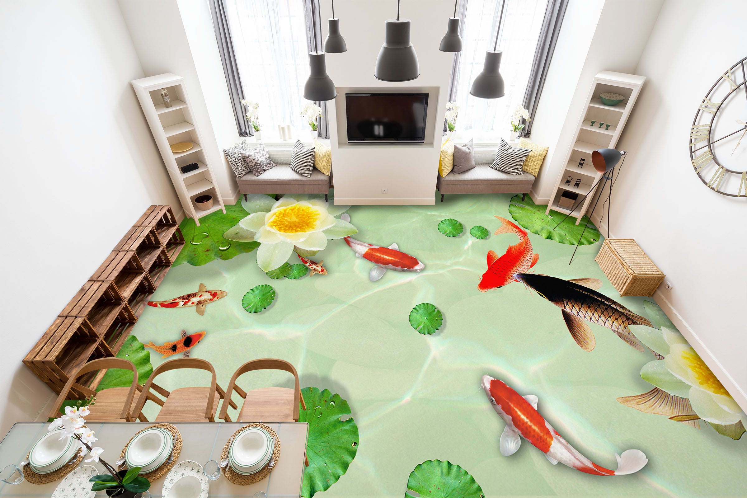 3D Literary Water Lily 1415 Floor Mural  Wallpaper Murals Self-Adhesive Removable Print Epoxy