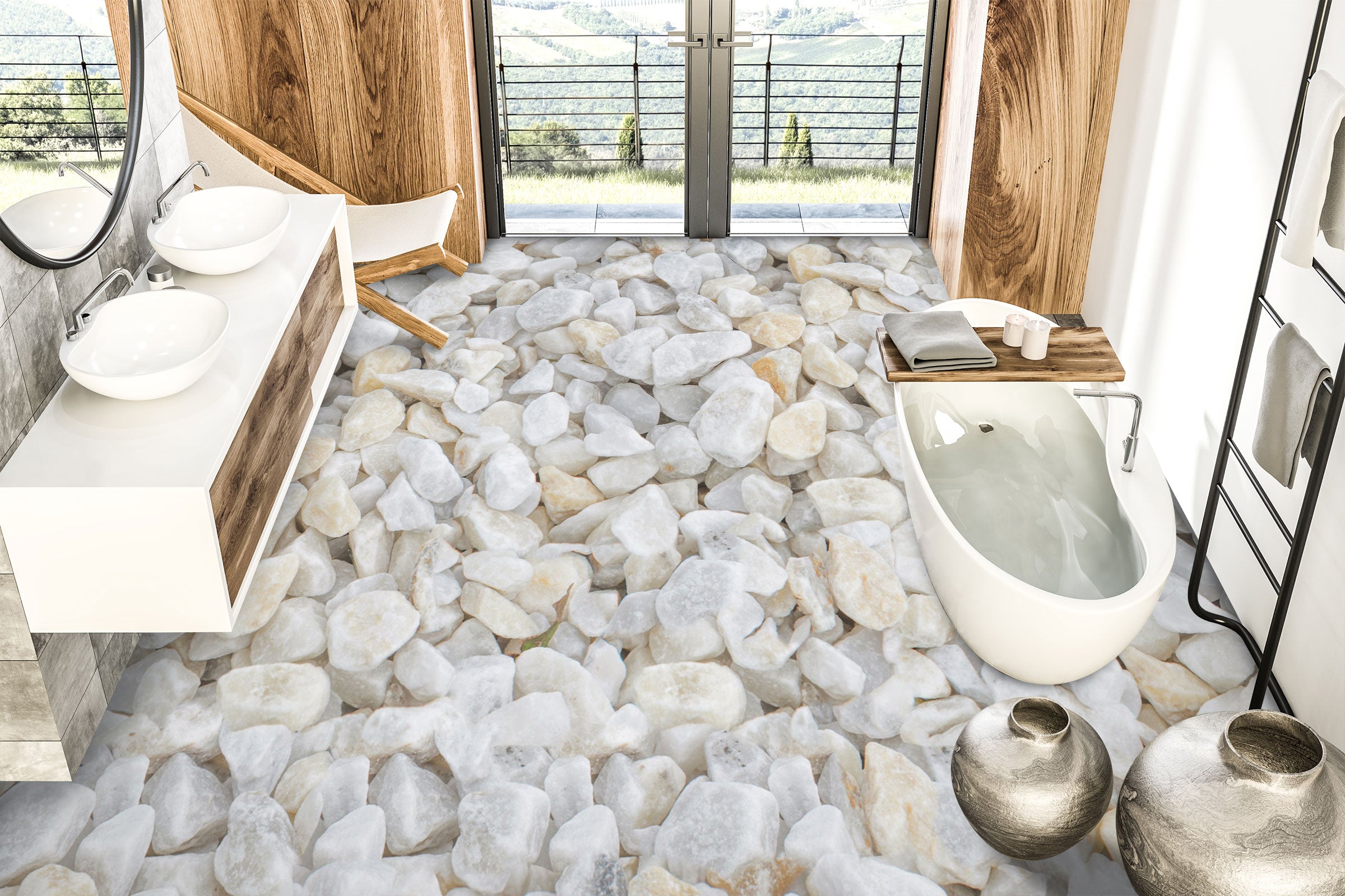 3D Simple White Stones 650 Floor Mural  Wallpaper Murals Rug & Mat Print Epoxy waterproof bath floor