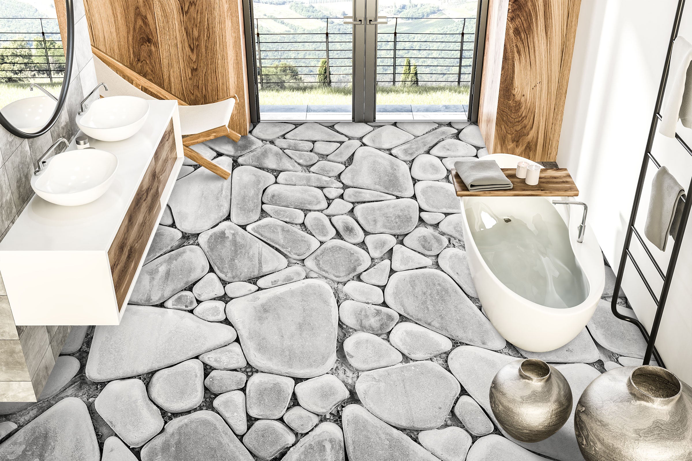 3D Light Gray Stones 809 Floor Mural  Wallpaper Murals Rug & Mat Print Epoxy waterproof bath floor