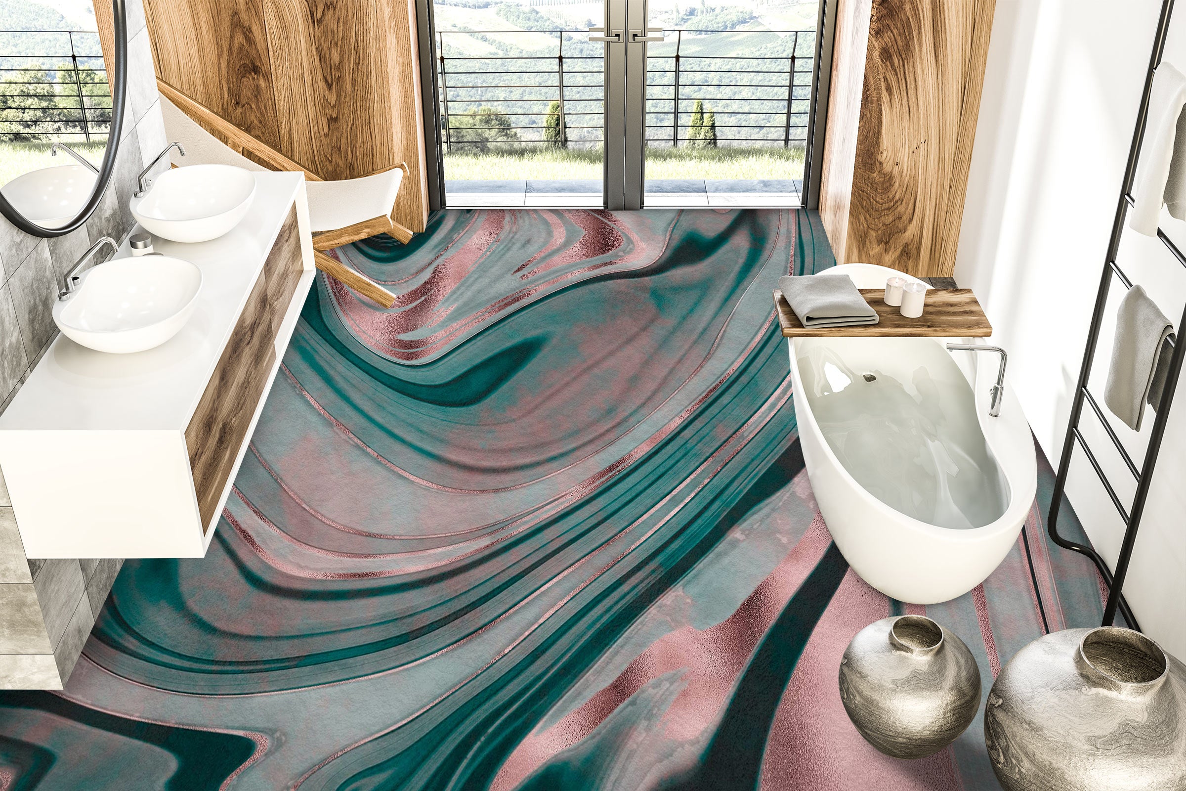 3D Pink Green Stripes Pattern 102128 Andrea Haase Floor Mural  Wallpaper Murals Self-Adhesive Removable Print Epoxy