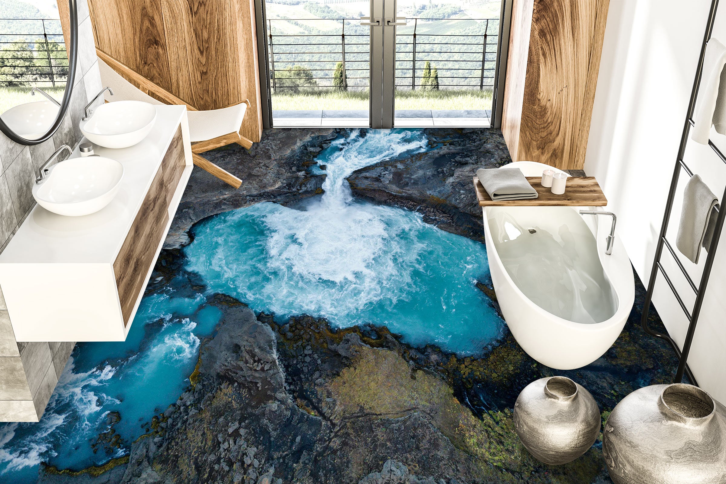 3D Waterfall And Blue Lake 102 Floor Mural  Wallpaper Murals Rug & Mat Print Epoxy waterproof bath floor