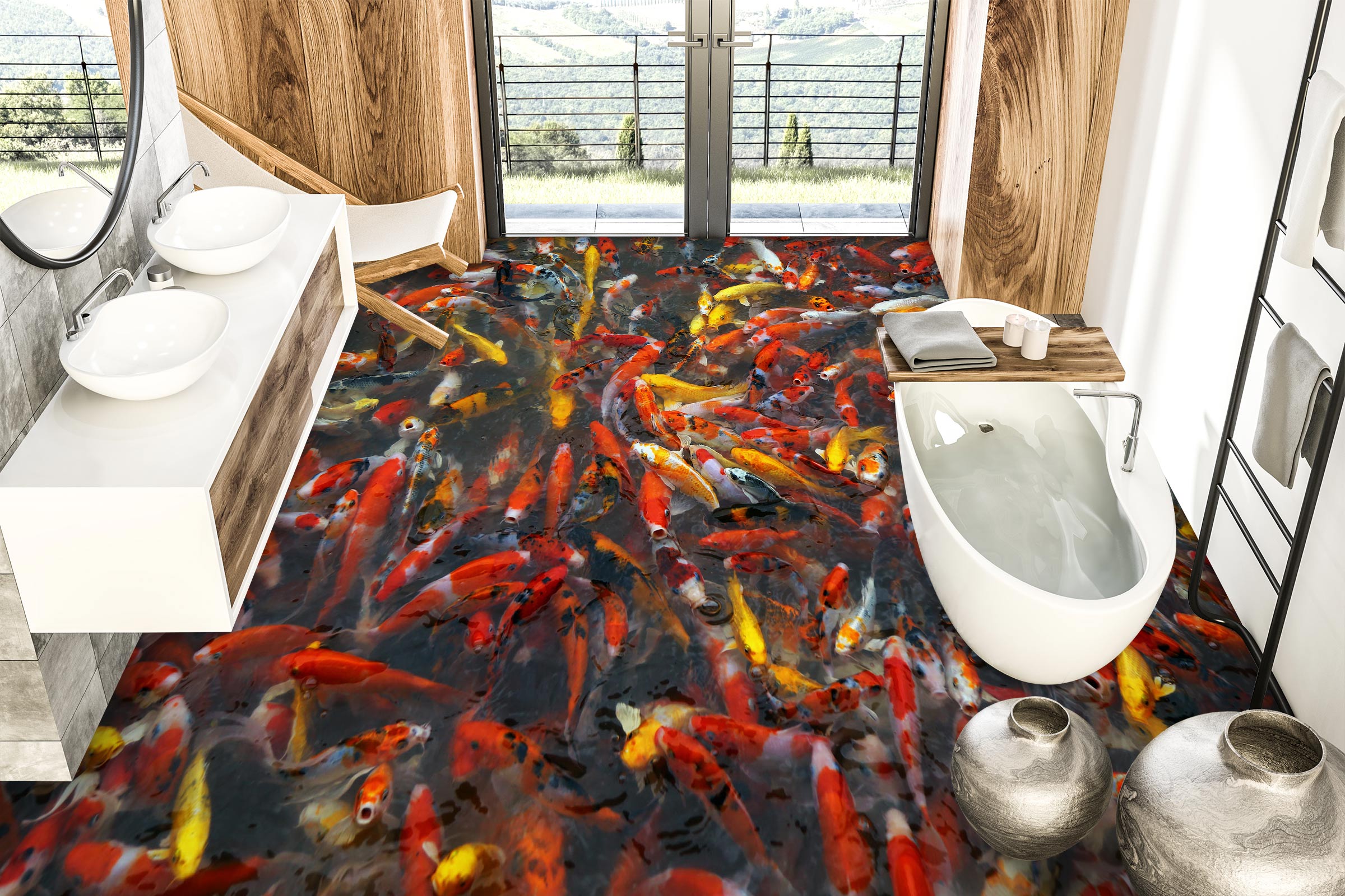 3D Crowded Koi 109 Floor Mural  Wallpaper Murals Rug & Mat Print Epoxy waterproof bath floor