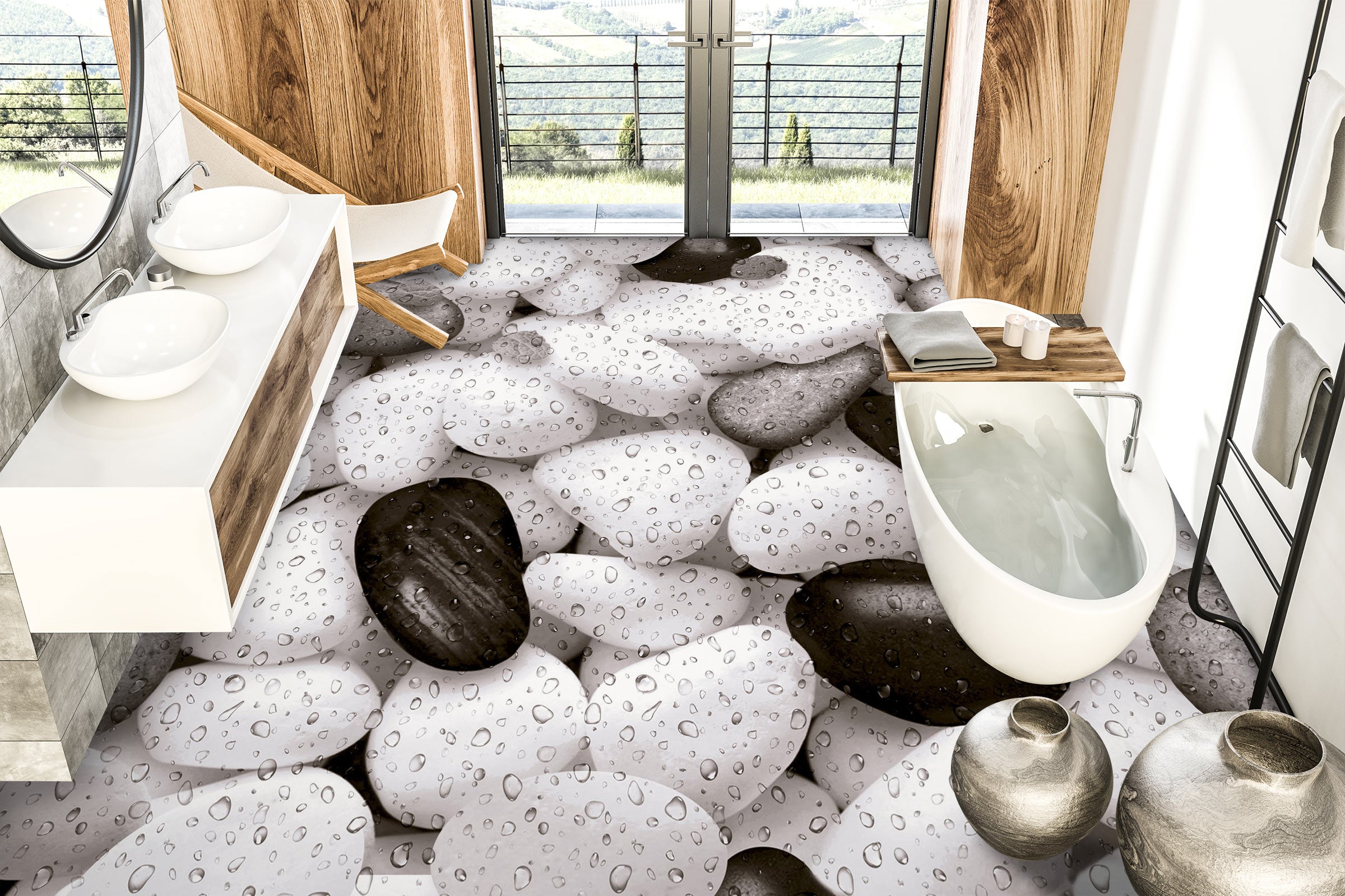 3D Water Drops And Pebbles 444 Floor Mural  Wallpaper Murals Rug & Mat Print Epoxy waterproof bath floor