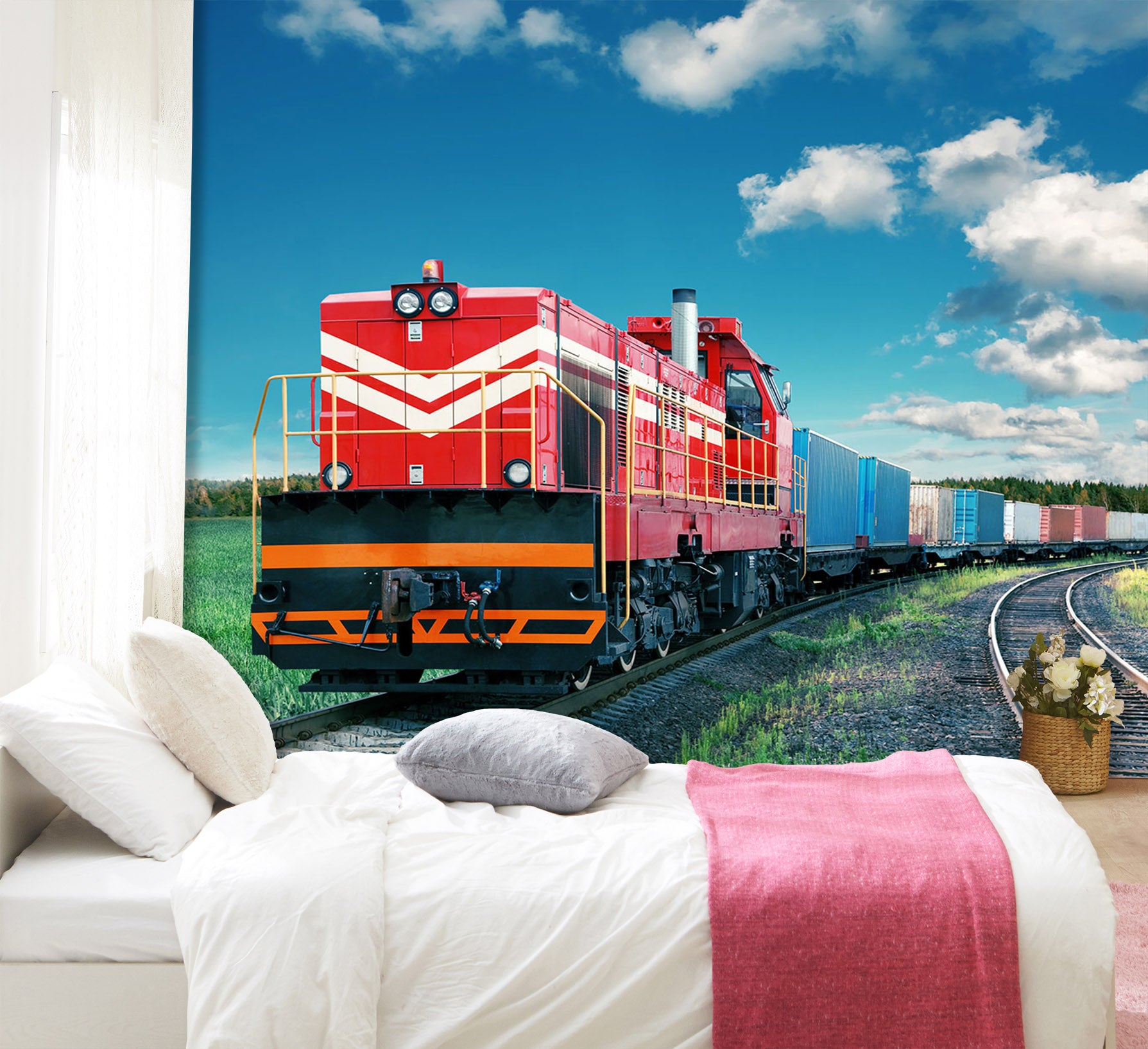 3D Freight Train Cloud 246 Vehicle Wall Murals