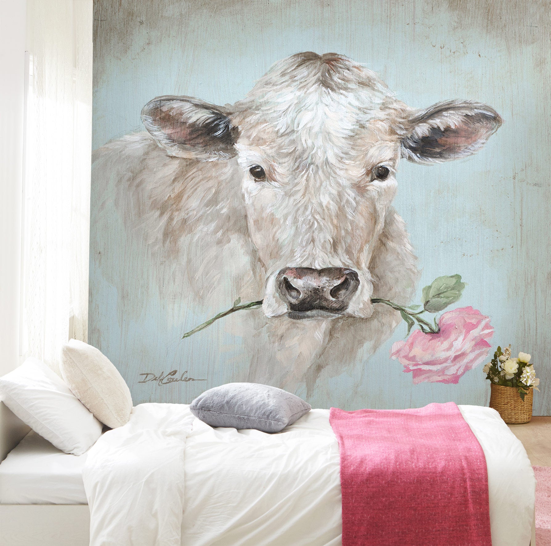 3D Cow Flower 4001 Debi Coules Wall Mural Wall Murals
