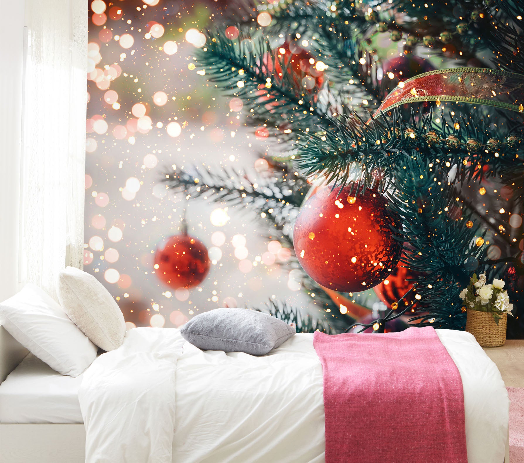 3D Red Ball Snow Branch 57100 Wall Murals