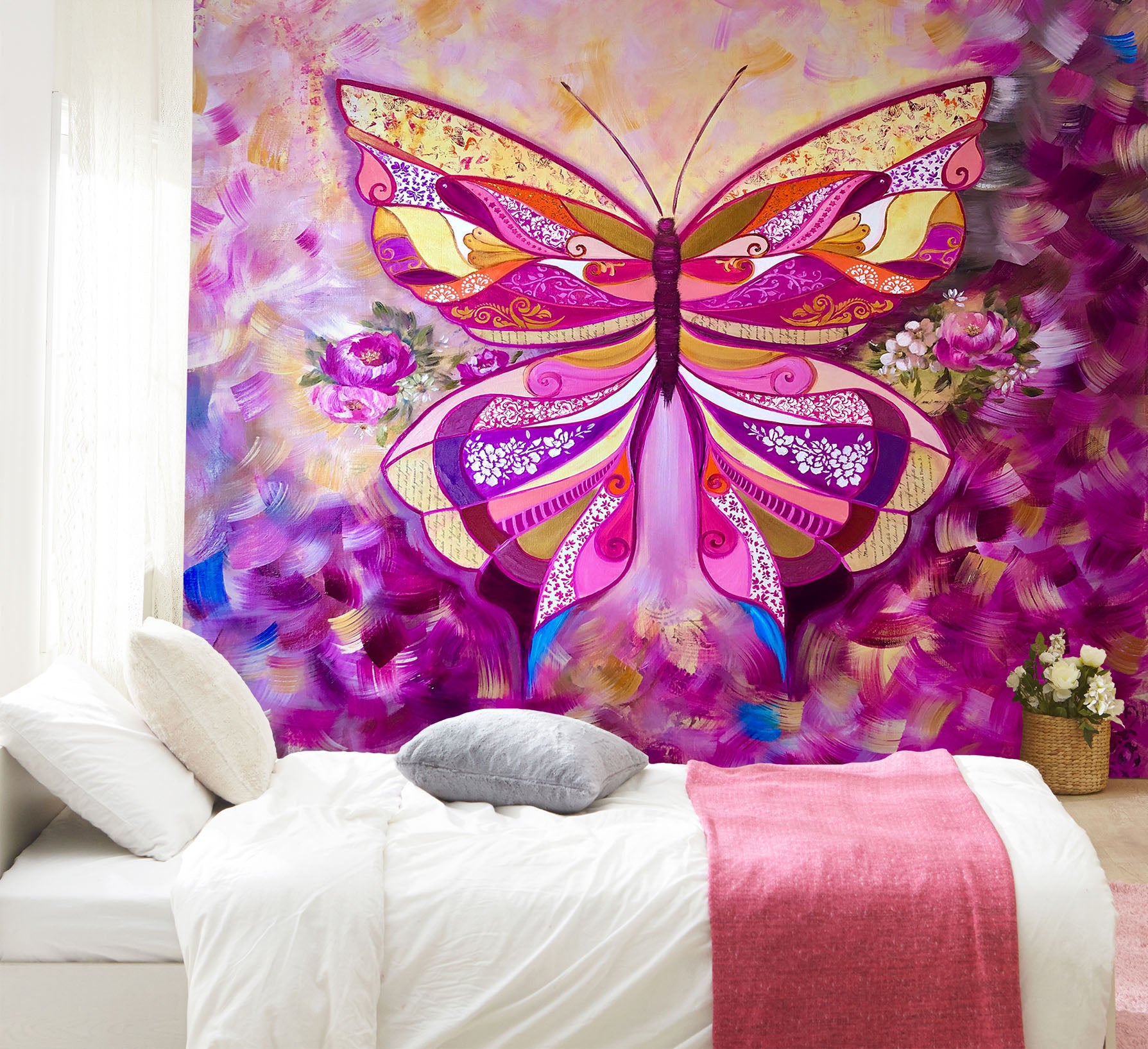 3D Pink Butterfly Petals 236 Skromova Marina Wall Mural Wall Murals