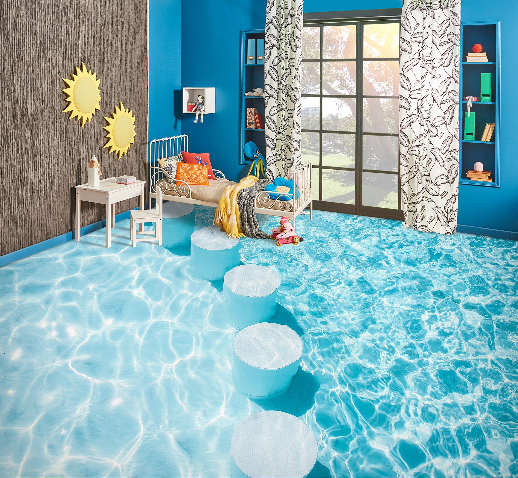 3D Light Blue Stone Road 674 Floor Mural  Wallpaper Murals Rug & Mat Print Epoxy waterproof bath floor