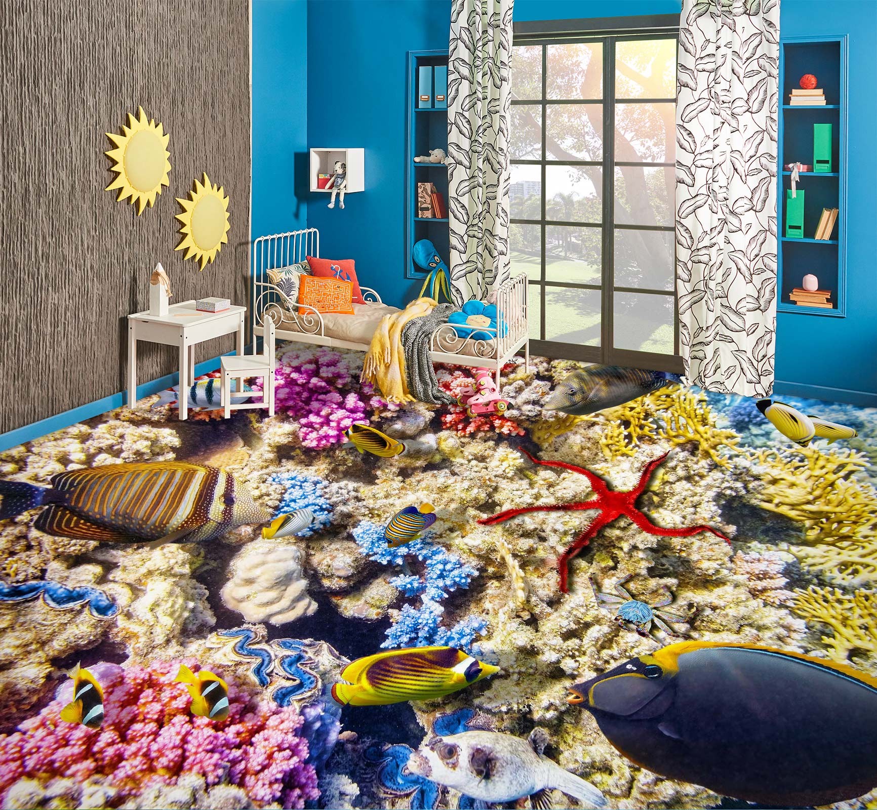 3D Big Black Fish 625 Floor Mural