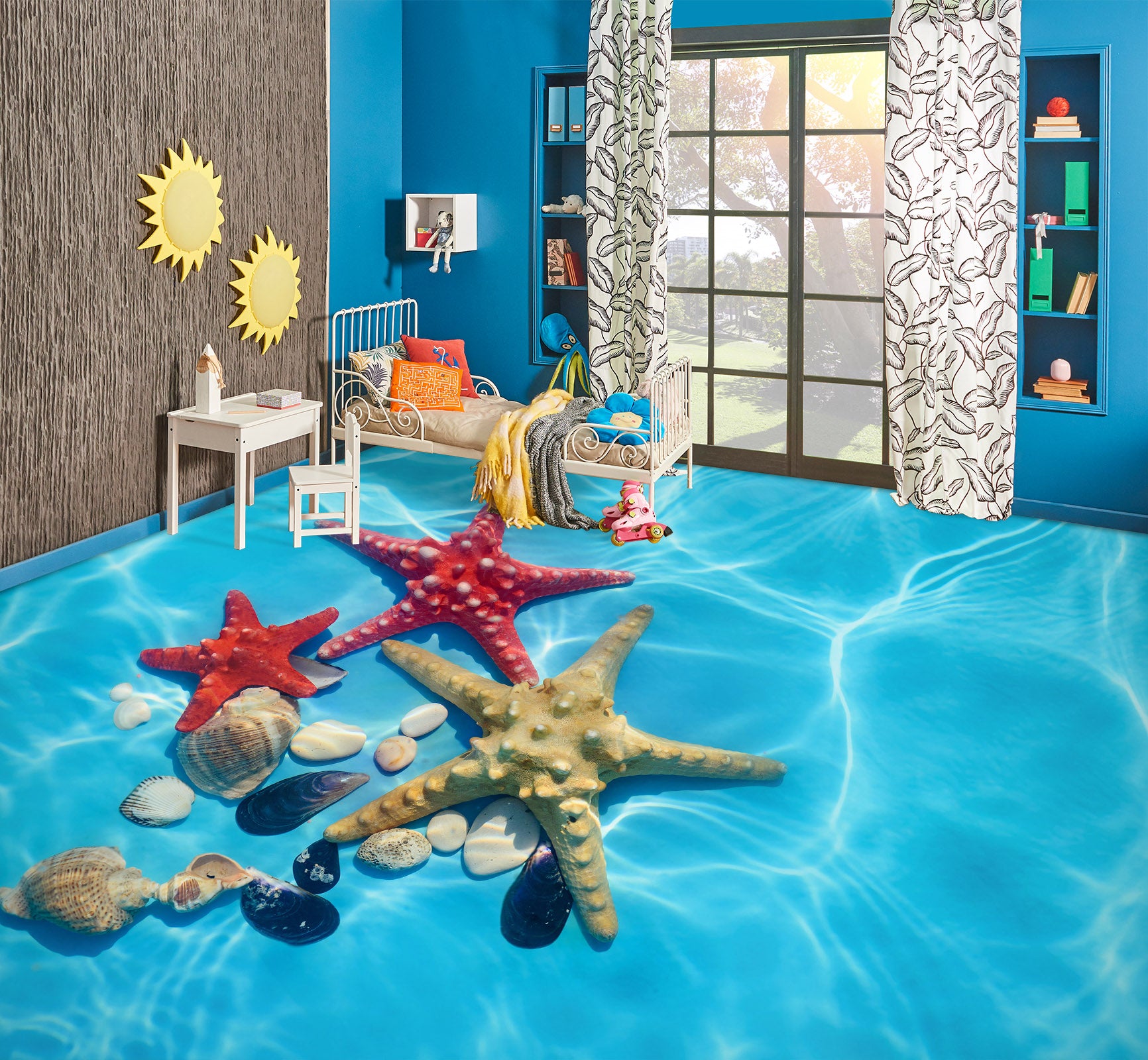 3D Fun Big Starfish 344 Floor Mural  Wallpaper Murals Rug & Mat Print Epoxy waterproof bath floor