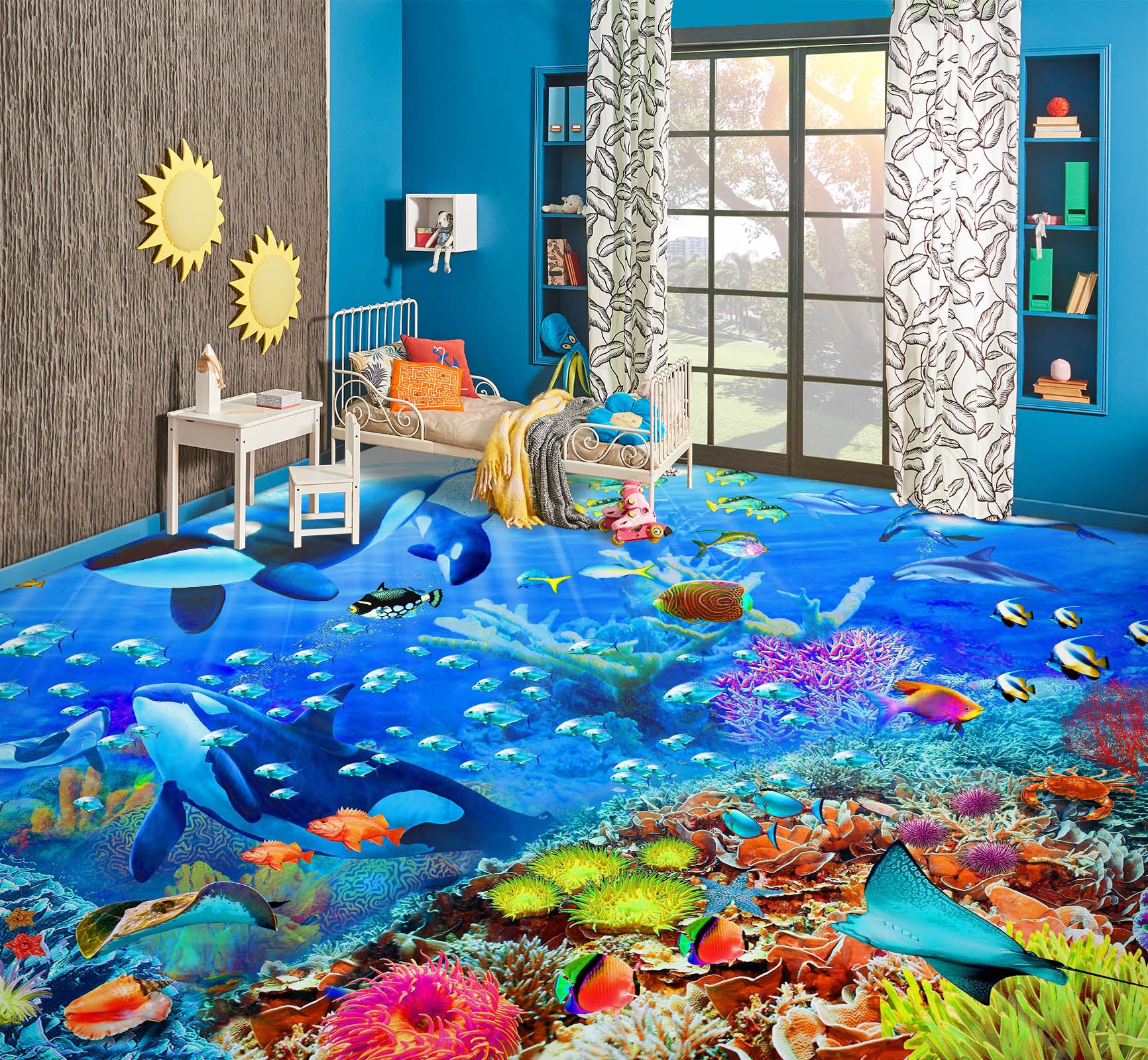 3D Seabed Coral Fish 98165 Adrian Chesterman Floor Mural  Wallpaper Murals Self-Adhesive Removable Print Epoxy