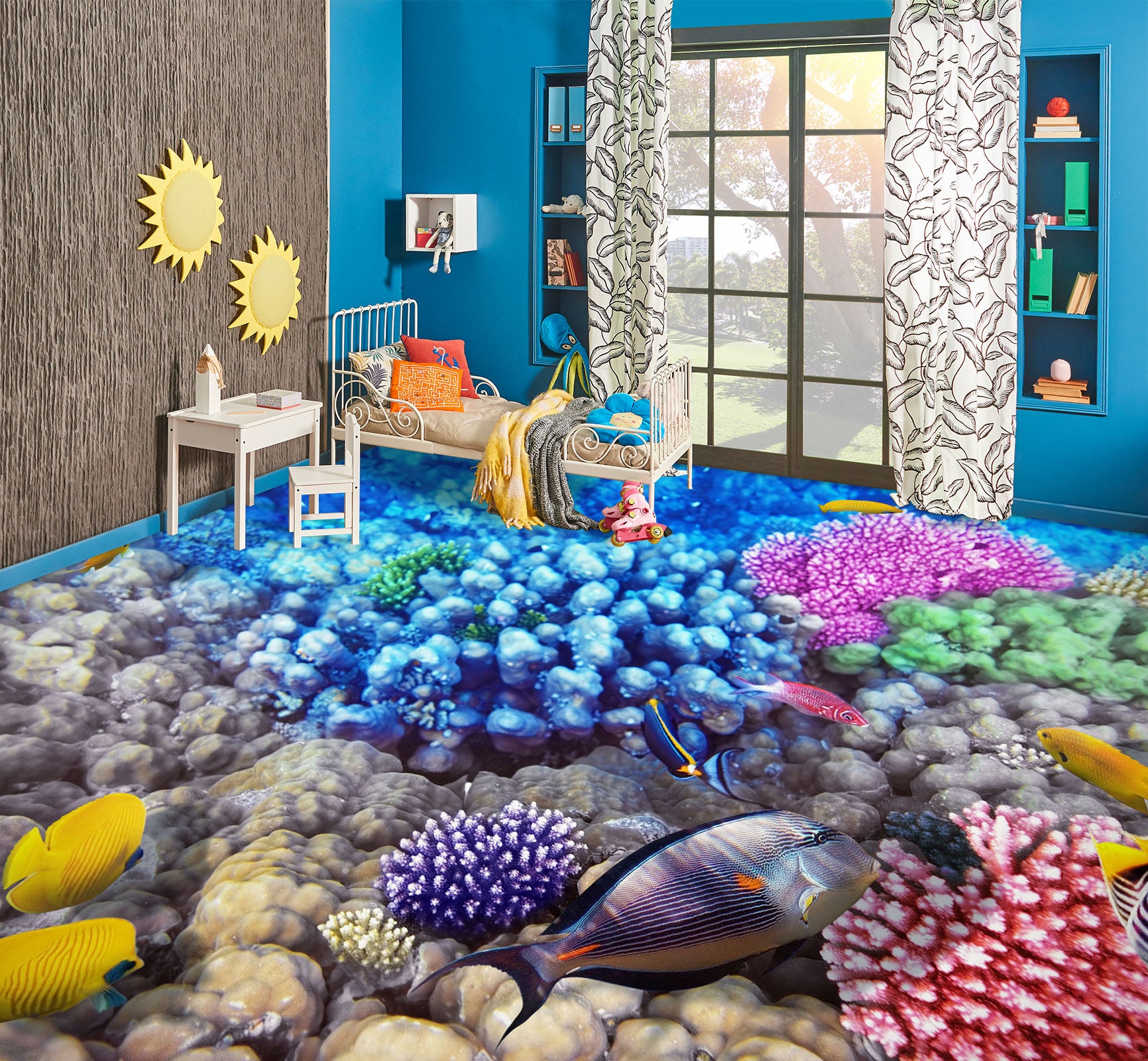 3D Light Purple Fish 614 Floor Mural  Wallpaper Murals Rug & Mat Print Epoxy waterproof bath floor