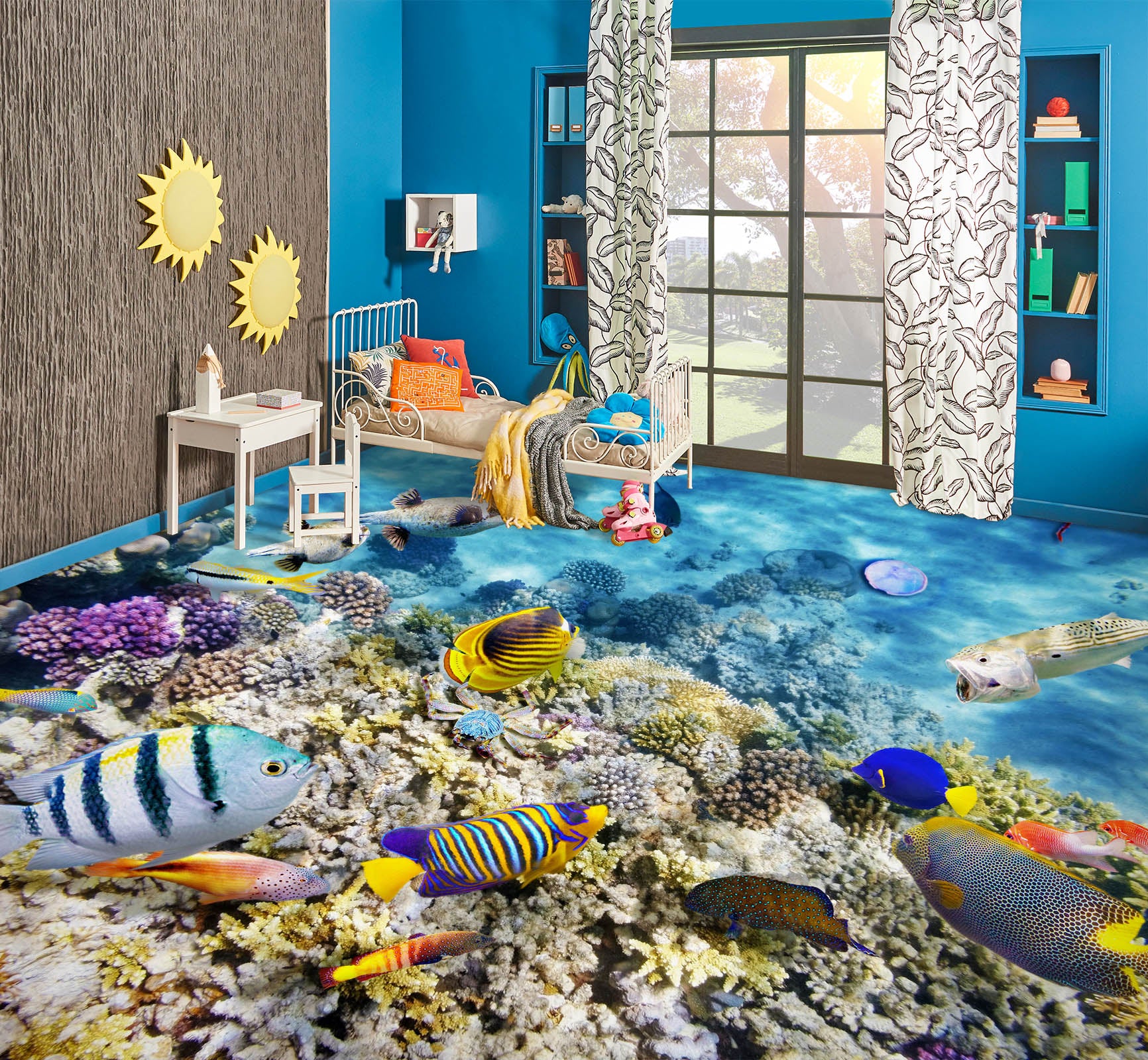 3D Free Happy Fish 707 Floor Mural  Wallpaper Murals Rug & Mat Print Epoxy waterproof bath floor