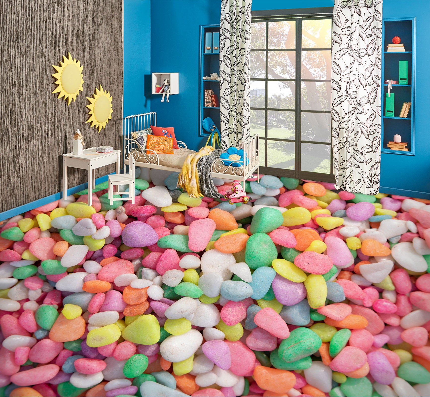 3D Pretty Colorful Stones 1082 Floor Mural  Wallpaper Murals Self-Adhesive Removable Print Epoxy