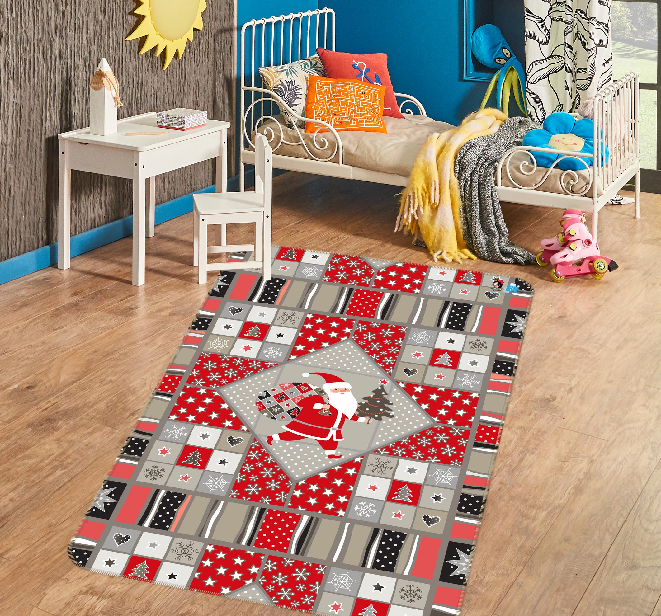 3D Red Santa Square 56199 Christmas Non Slip Rug Mat Xmas