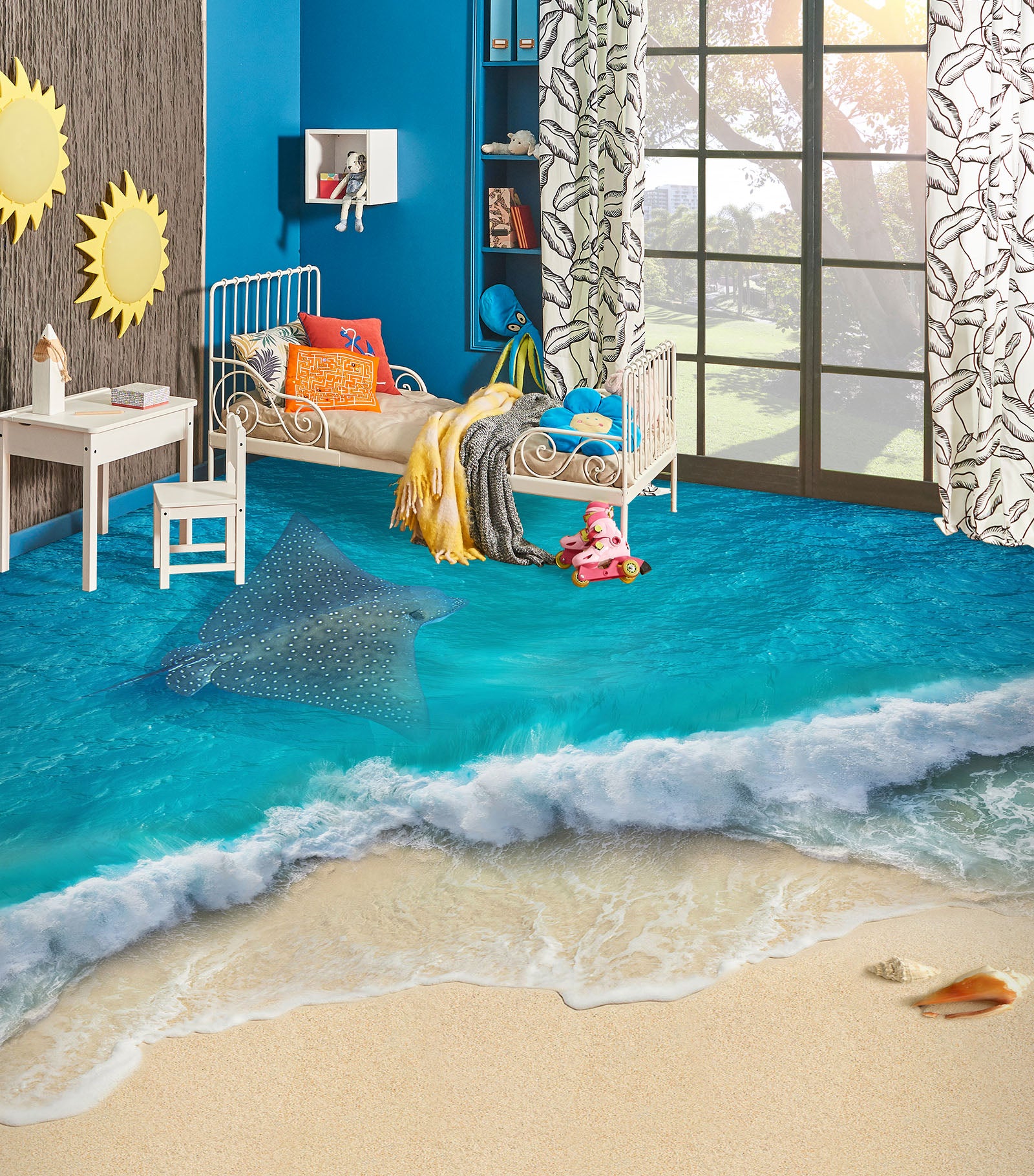 3D Spray And Conch 259 Floor Mural  Wallpaper Murals Rug & Mat Print Epoxy waterproof bath floor