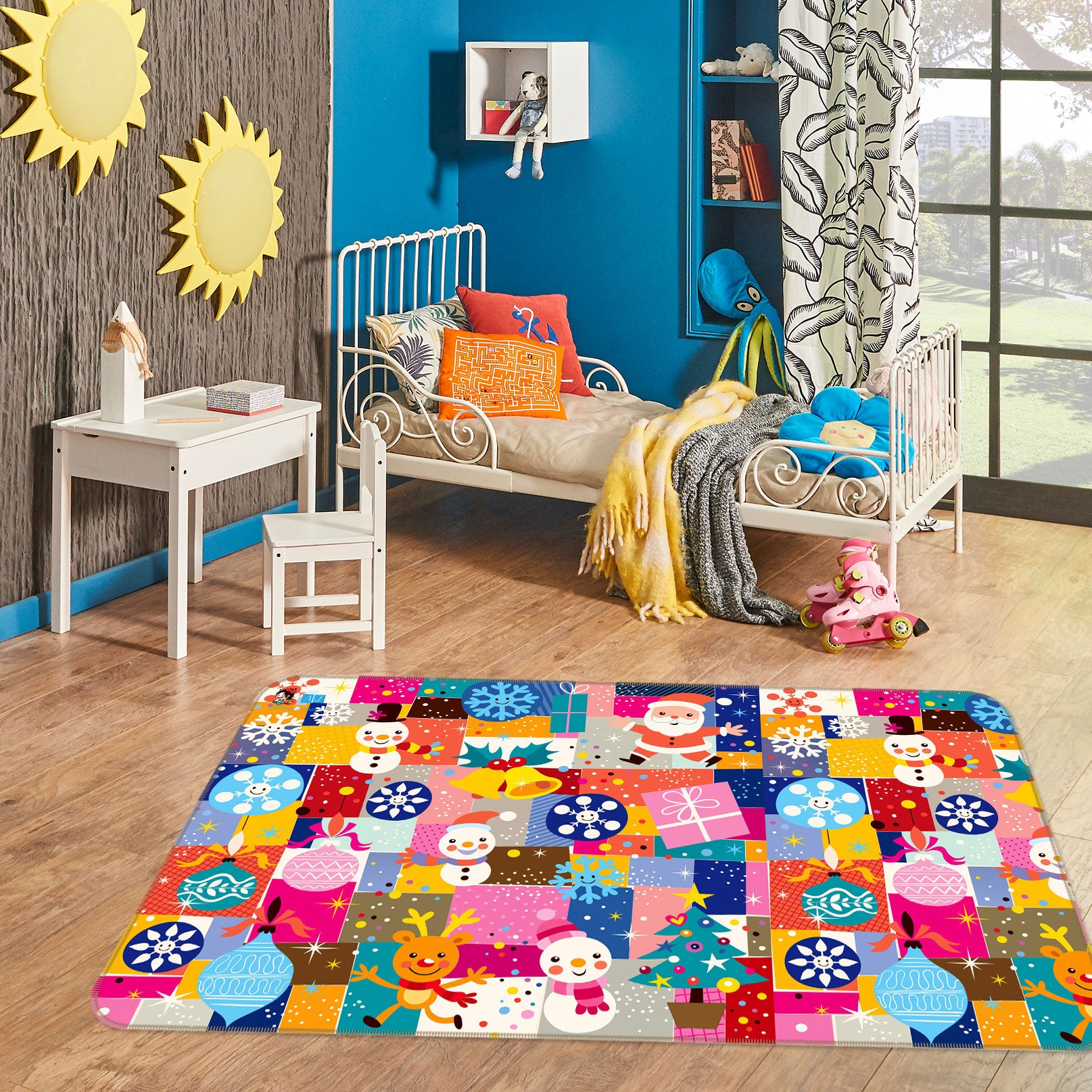 3D Colorful Square Snowman Pattern 56104 Christmas Non Slip Rug Mat Xmas