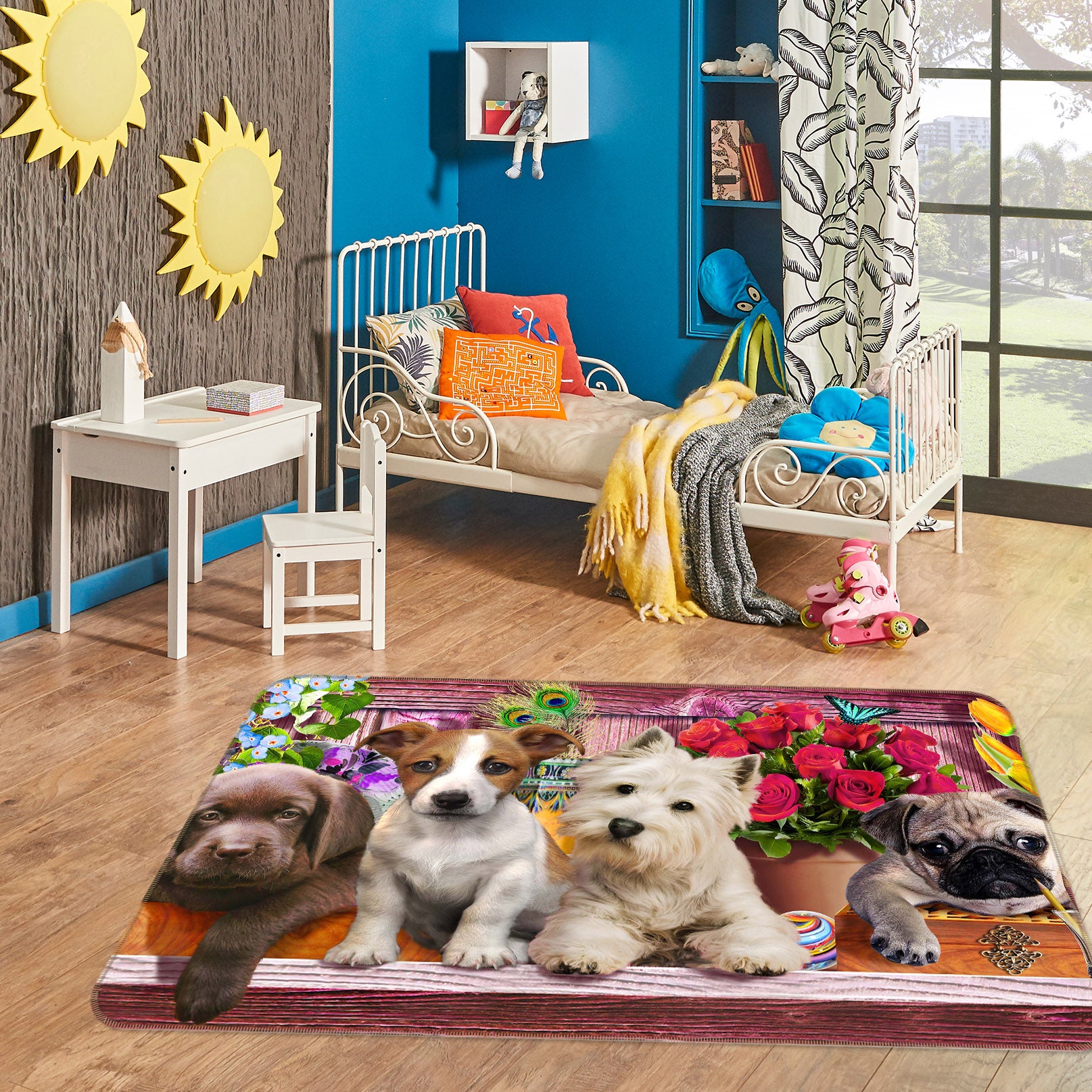 3D Dog Family 1057 Adrian Chesterman Rug Non Slip Rug Mat