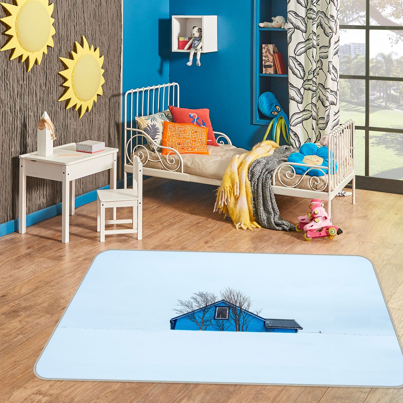 3D Blue House 1120 Marco Carmassi Rug Non Slip Rug Mat
