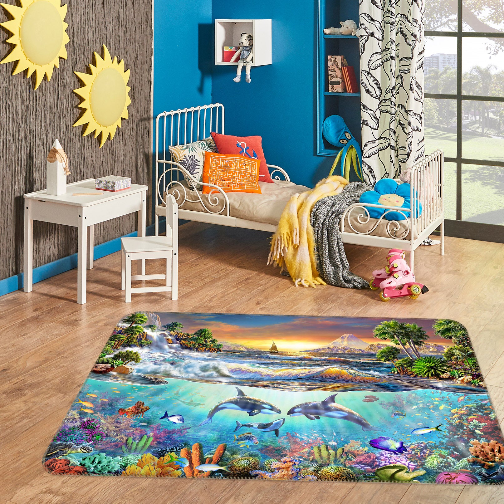 3D Cute Dolphin 1053 Adrian Chesterman Rug Non Slip Rug Mat