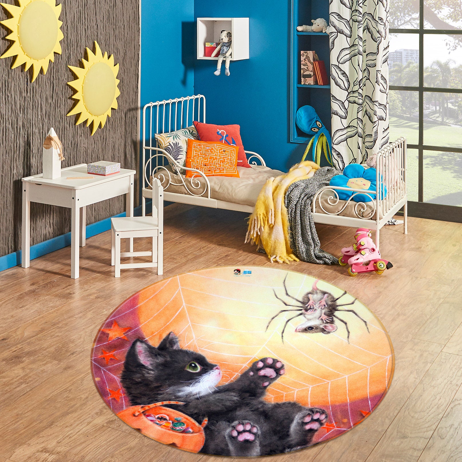 3D Halloween Black Cat 6062 Kayomi Harai Rug Round Non Slip Rug Mat