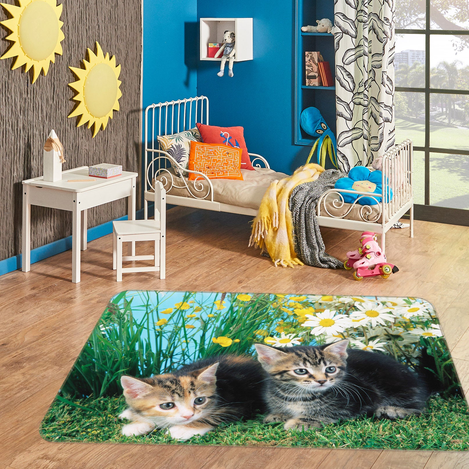 3D Kitten Grass 109 Animal Non Slip Rug Mat