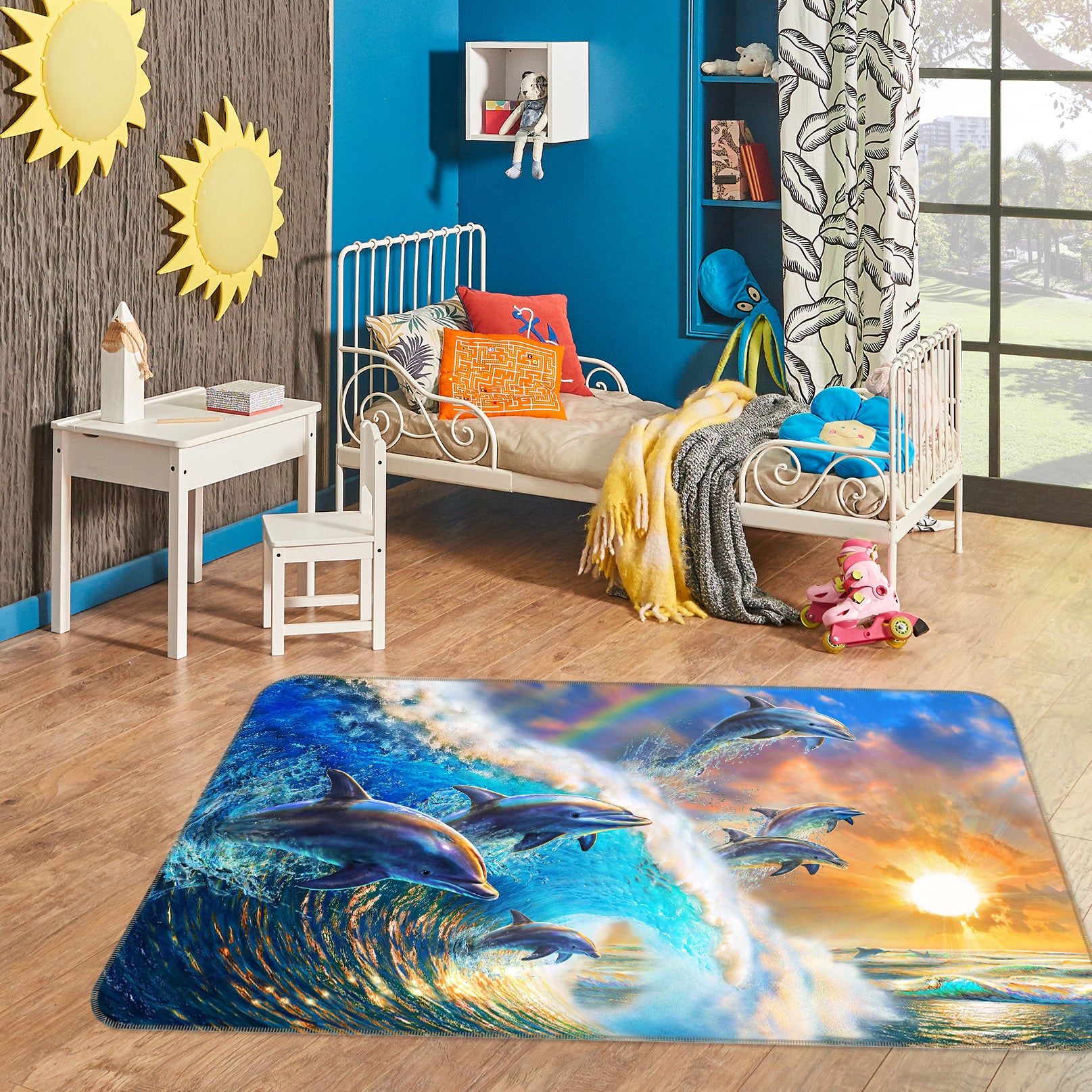 3D Dolphin Wave 1066 Adrian Chesterman Rug Non Slip Rug Mat