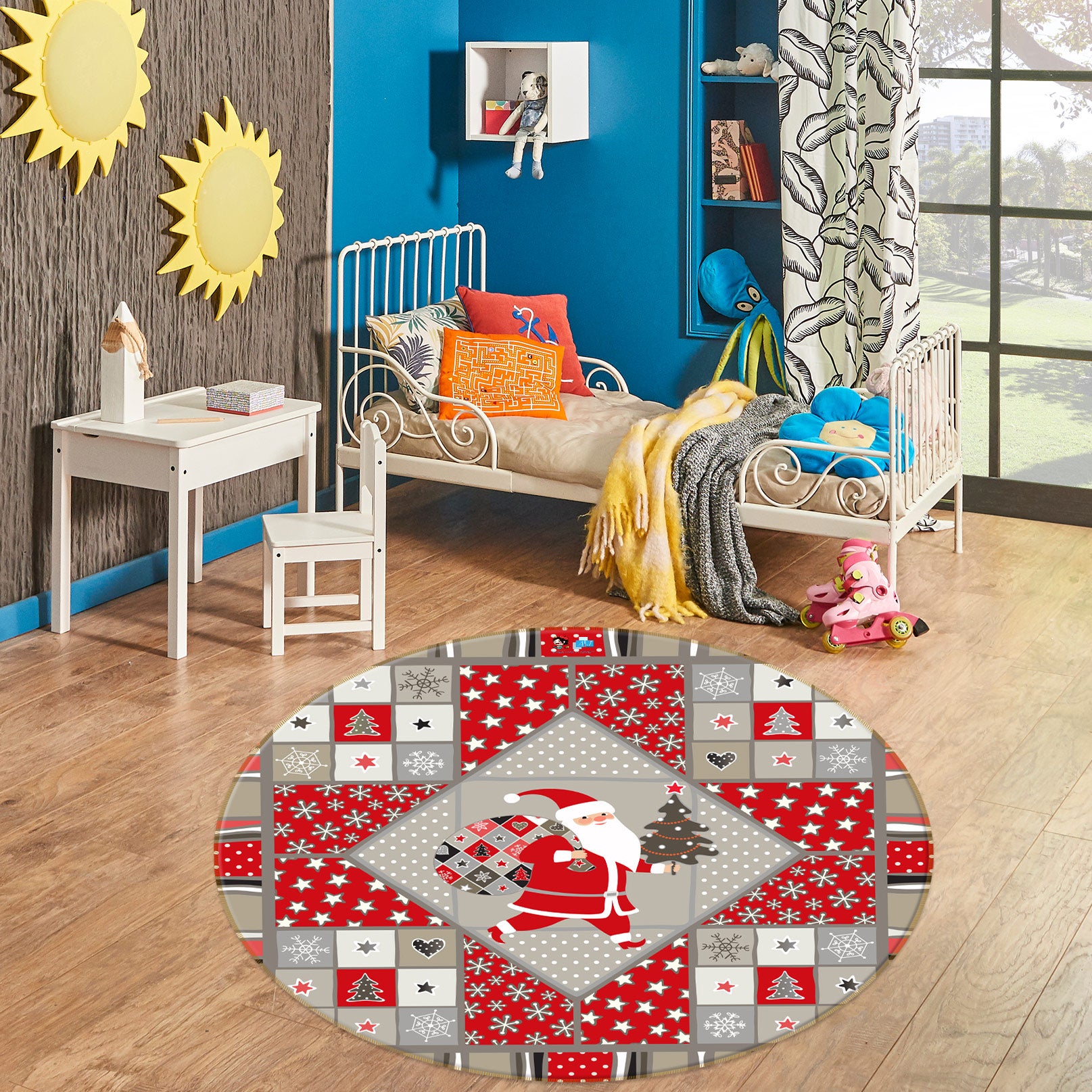 3D Santa Claus Pattern 55247 Christmas Round Non Slip Rug Mat Xmas