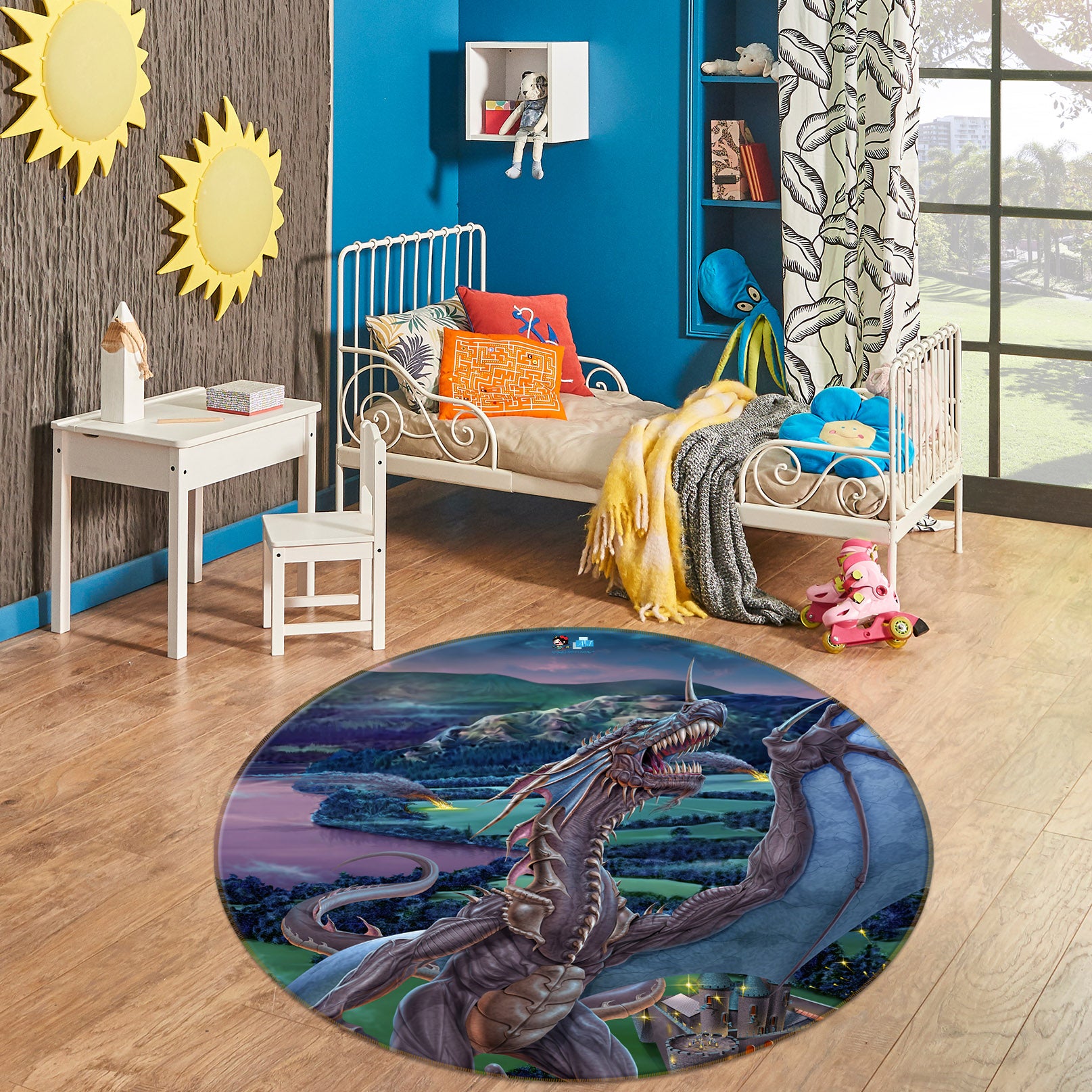3D Big Dragon 4180 Tom Wood Rug Round Non Slip Rug Mat