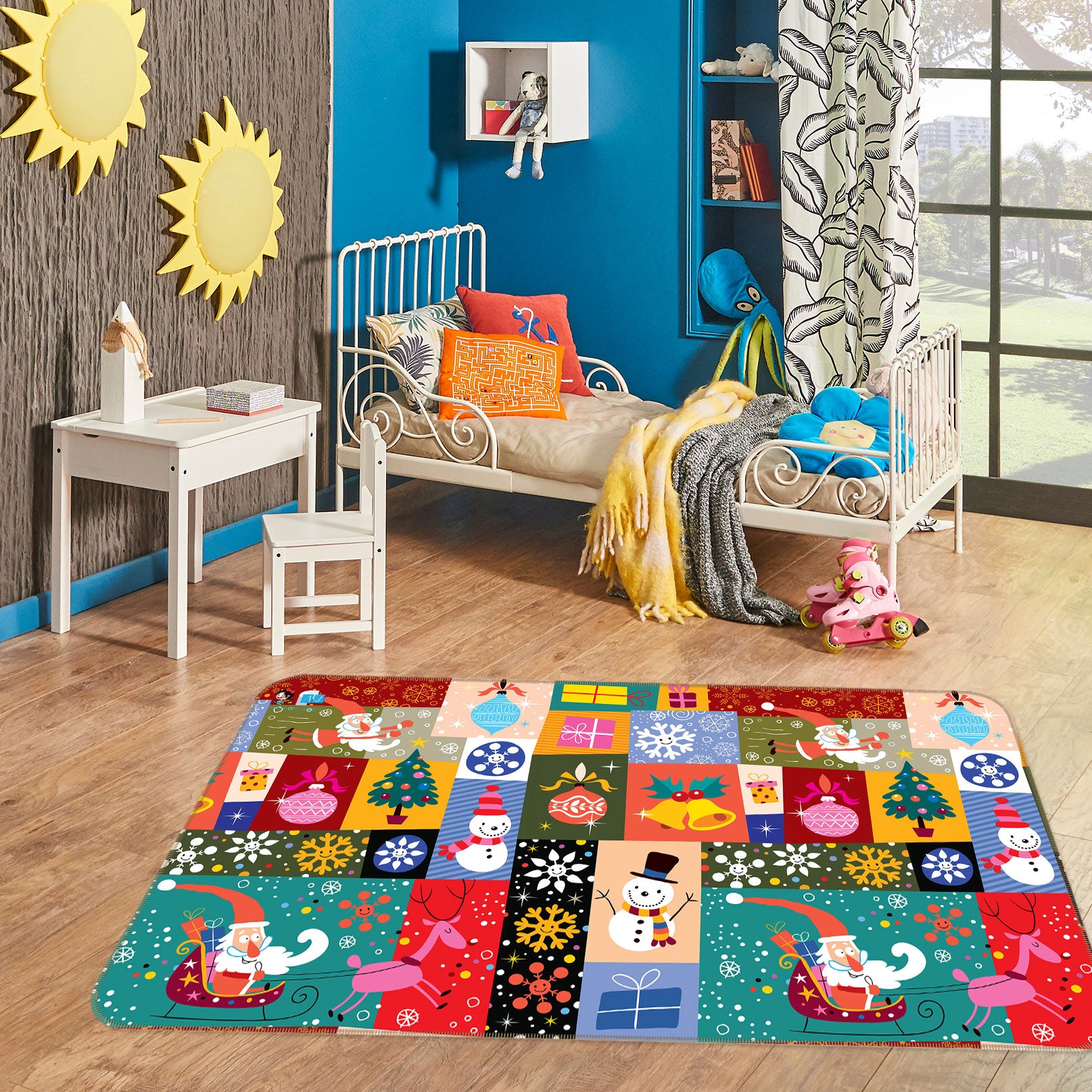 3D Color Block Snowflake 56100 Christmas Non Slip Rug Mat Xmas